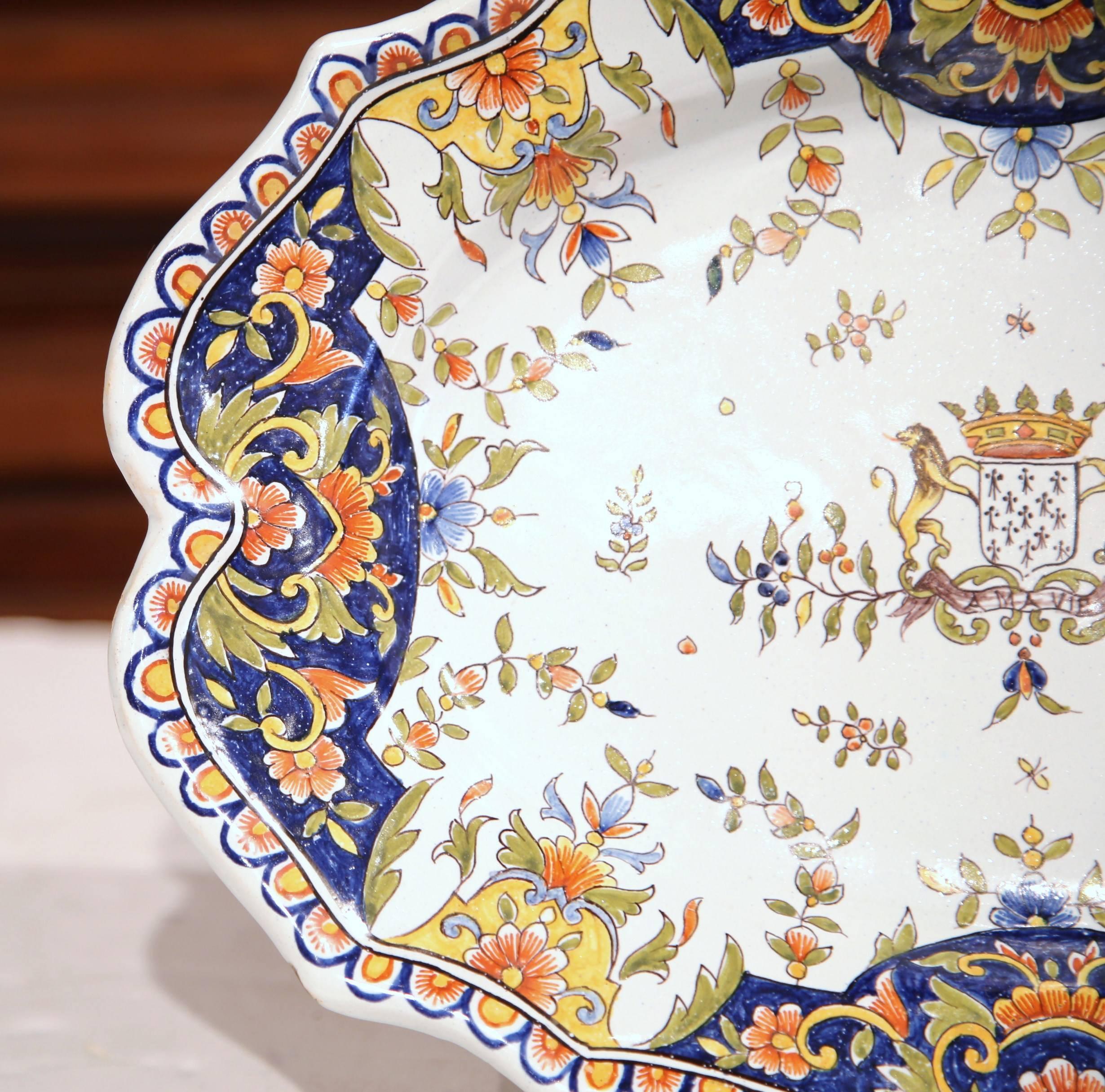 Hand-Painted 19th Century French Hand Painted Faience Decorative Dish from Normandy