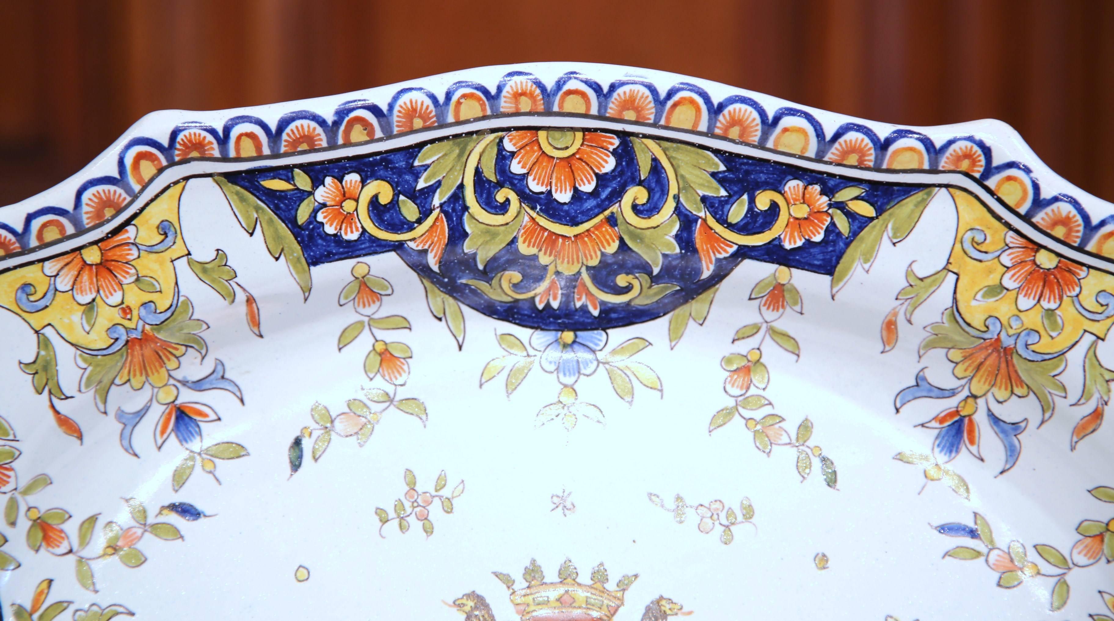 19th Century French Hand Painted Faience Decorative Dish from Normandy 2
