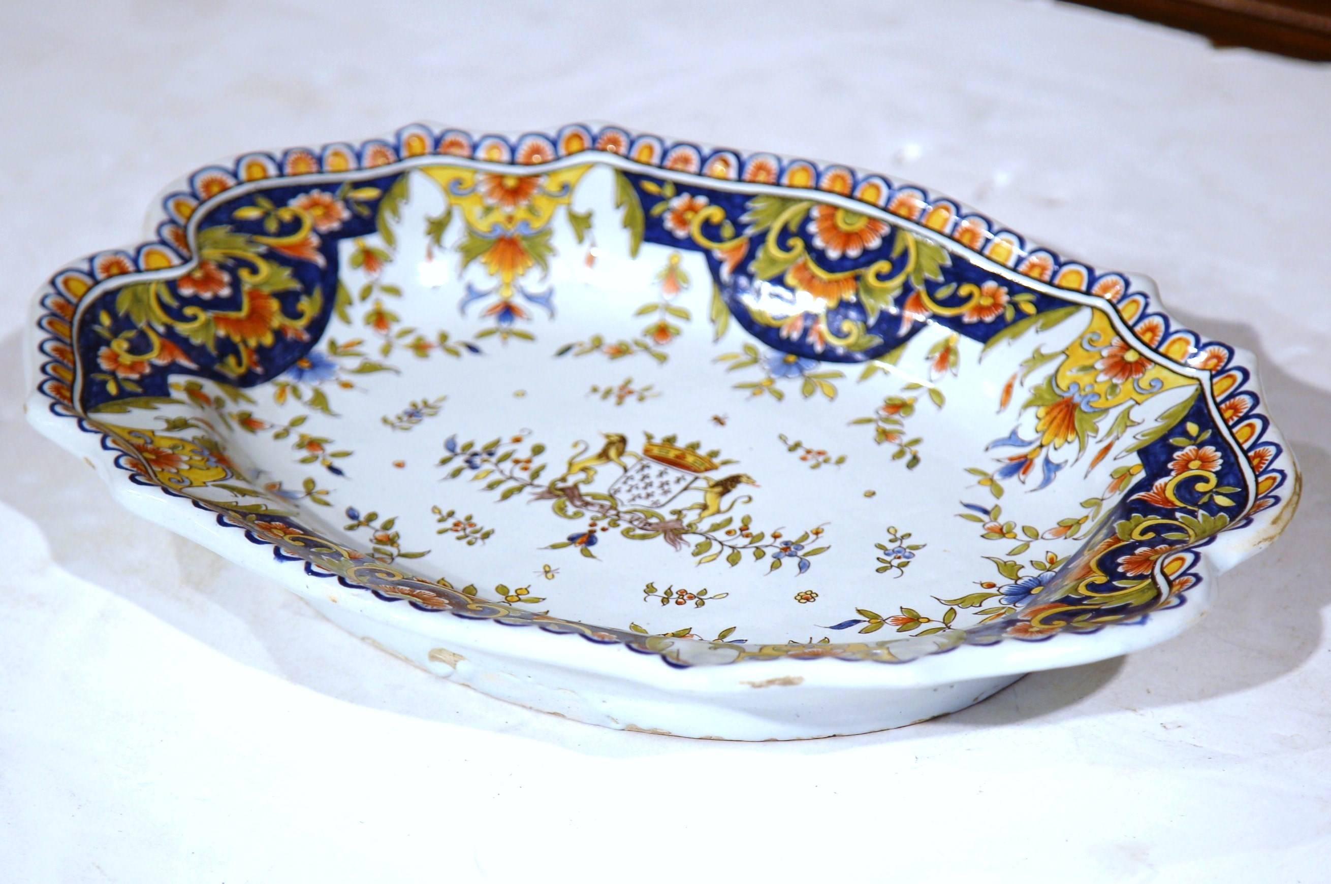 19th Century French Hand Painted Faience Decorative Dish from Normandy 4