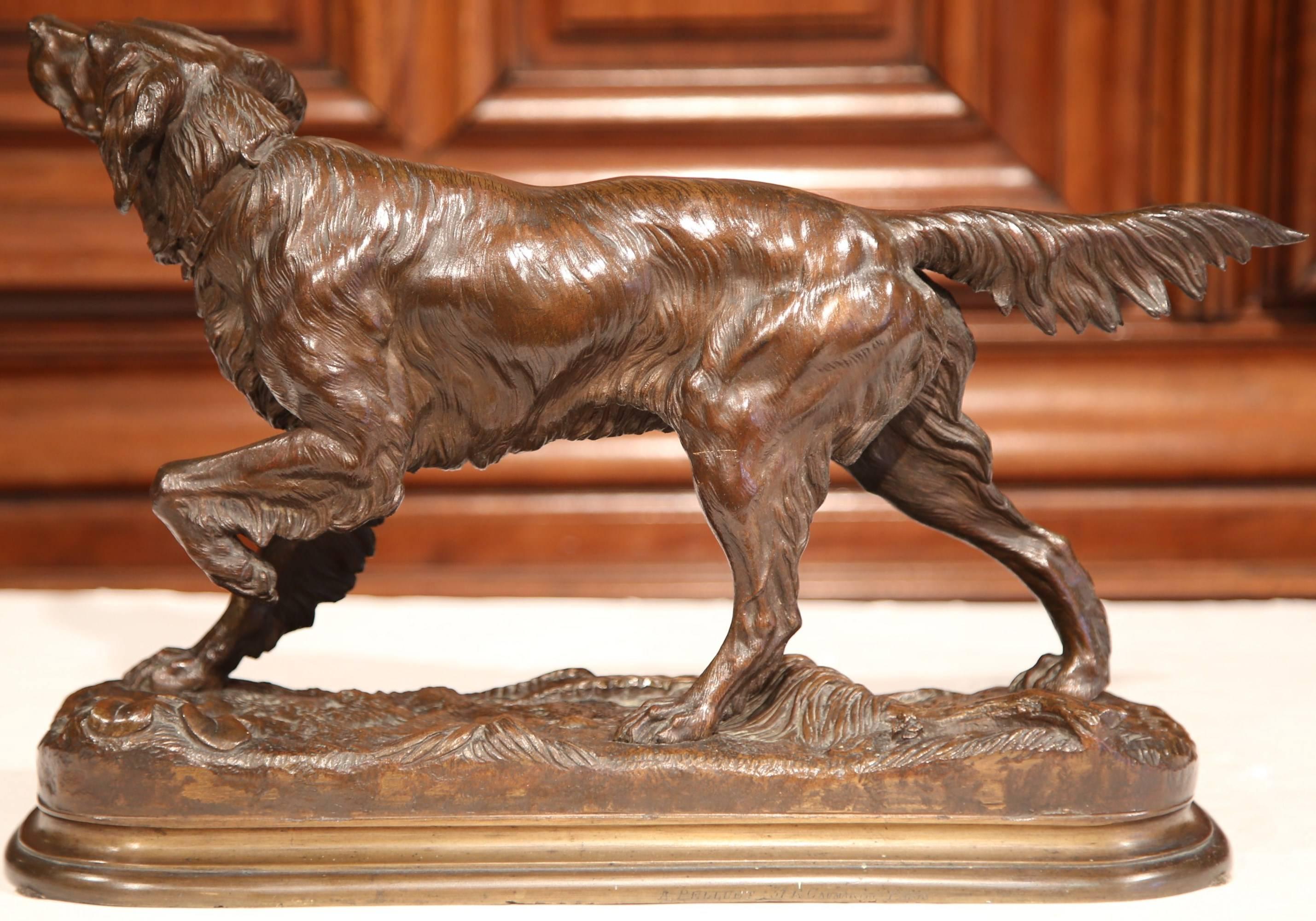 19th Century French Patinated Bronze Pointer Dog Sculpture Signed J. Moiniez 1