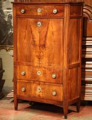 19th Century French Louis XVI Walnut Secretary Desk with Red Tooled Leather Top