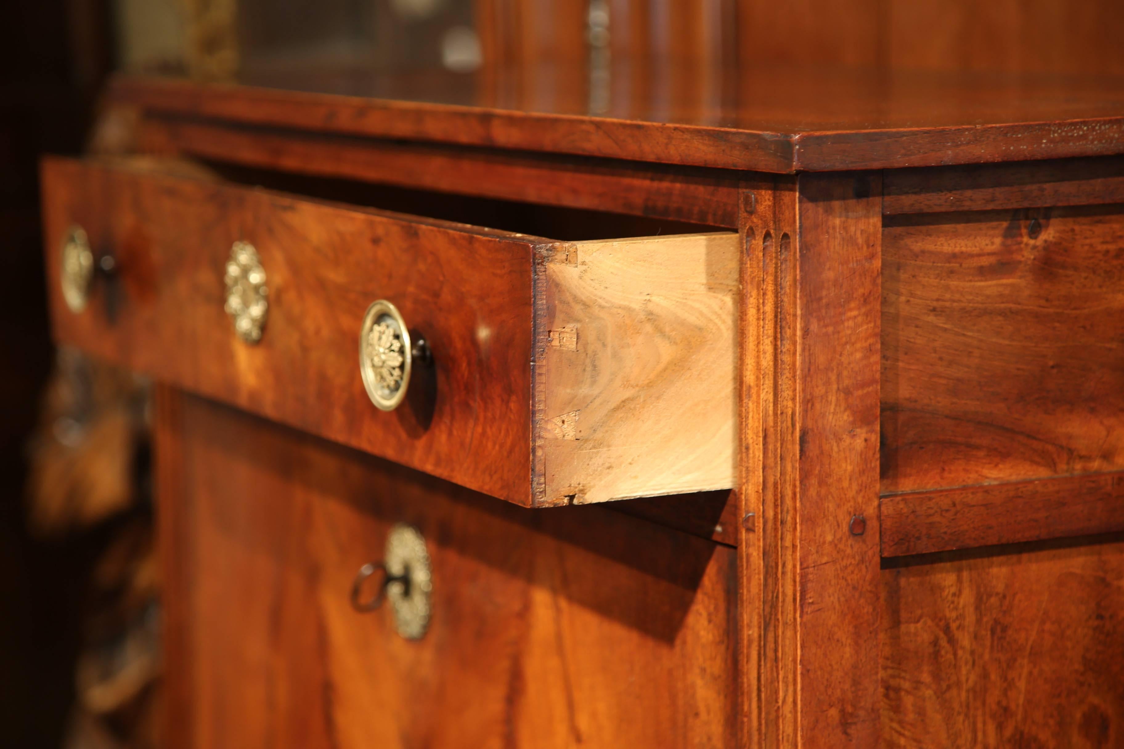 19th Century French Louis XVI Walnut Secretary Desk with Red Tooled Leather Top 2