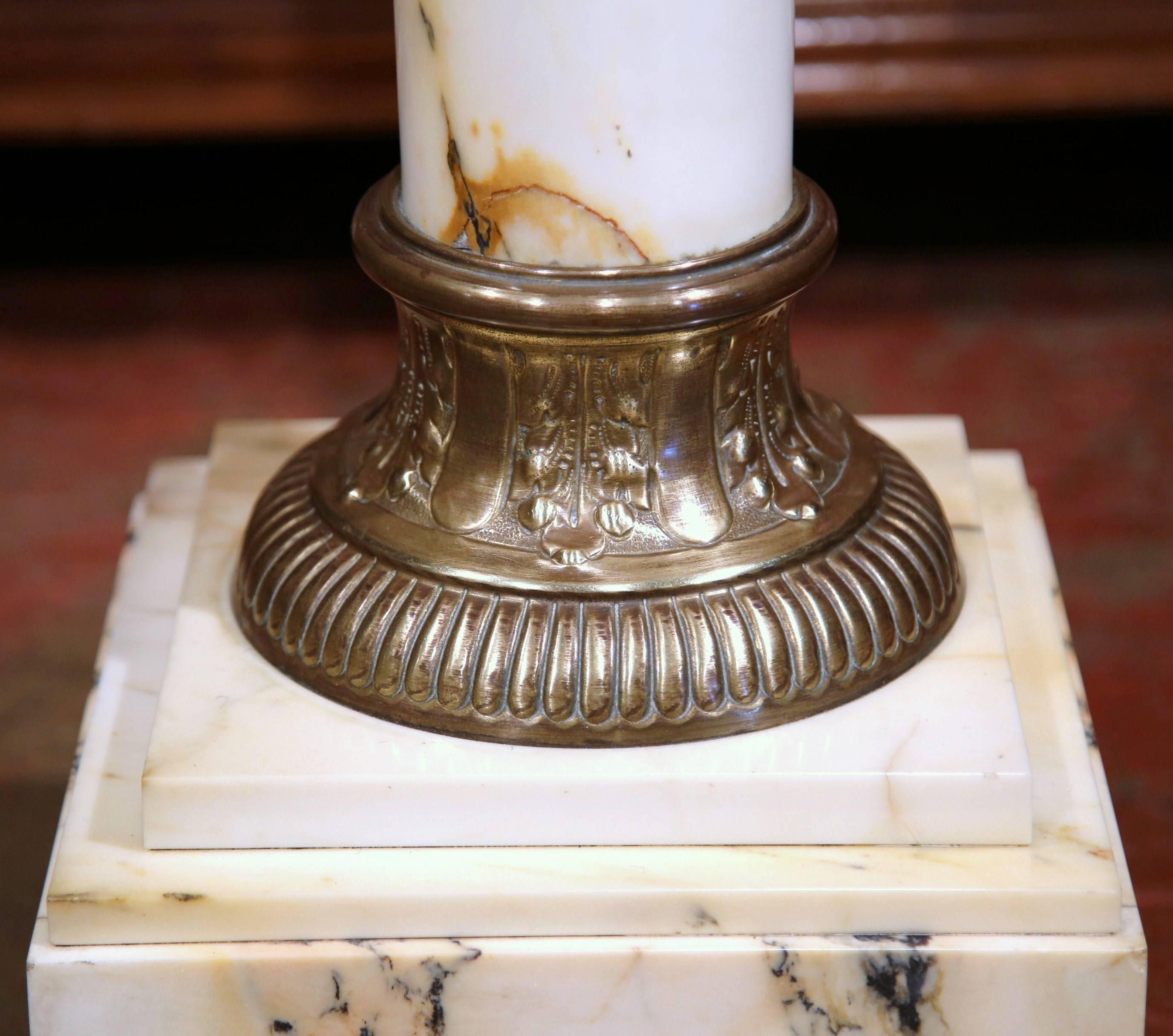 19th Century French Marble and Brass Rings Pedestal with Square Swivel Top 2
