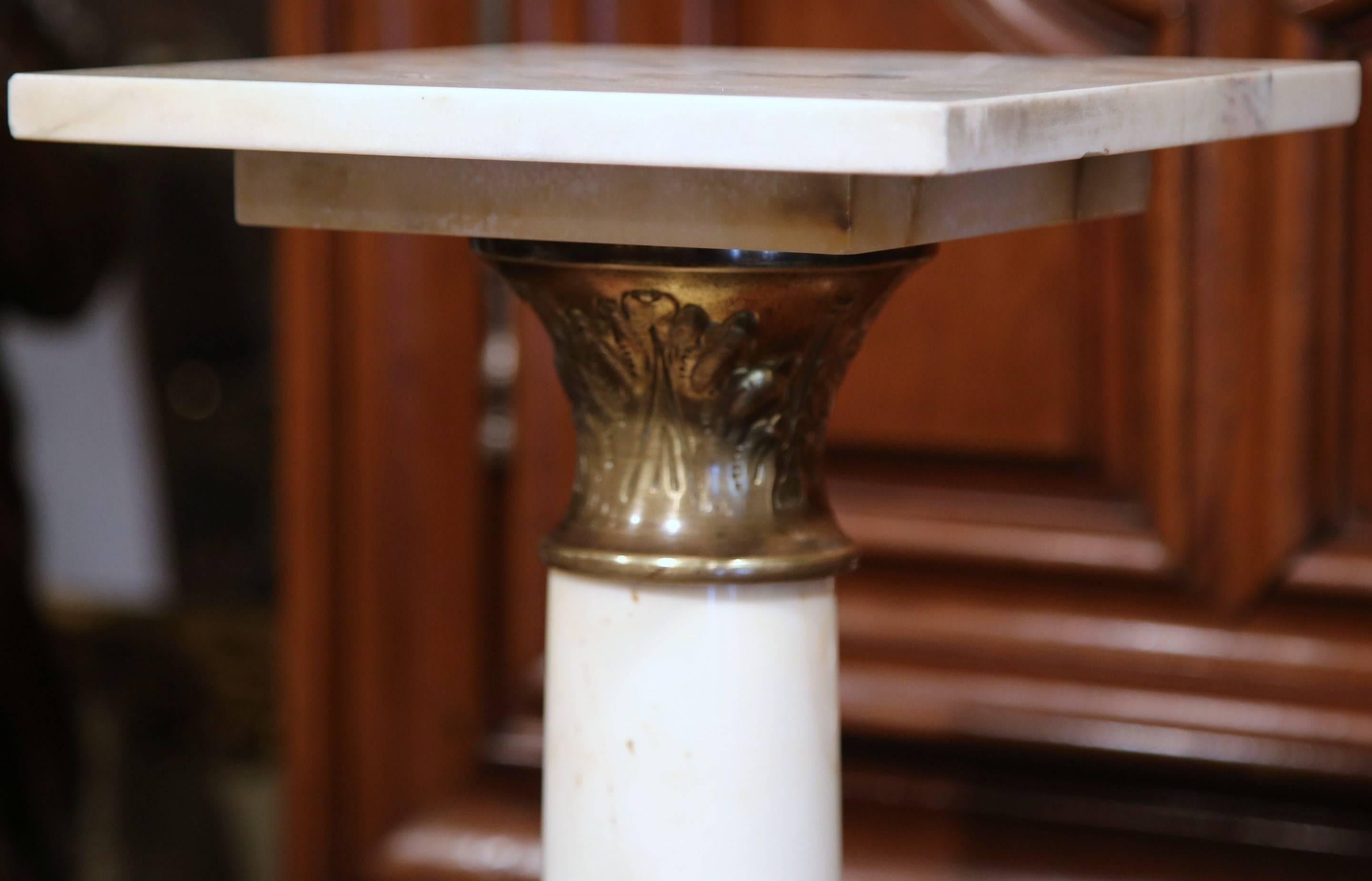19th Century French Marble and Brass Rings Pedestal with Square Swivel Top 1