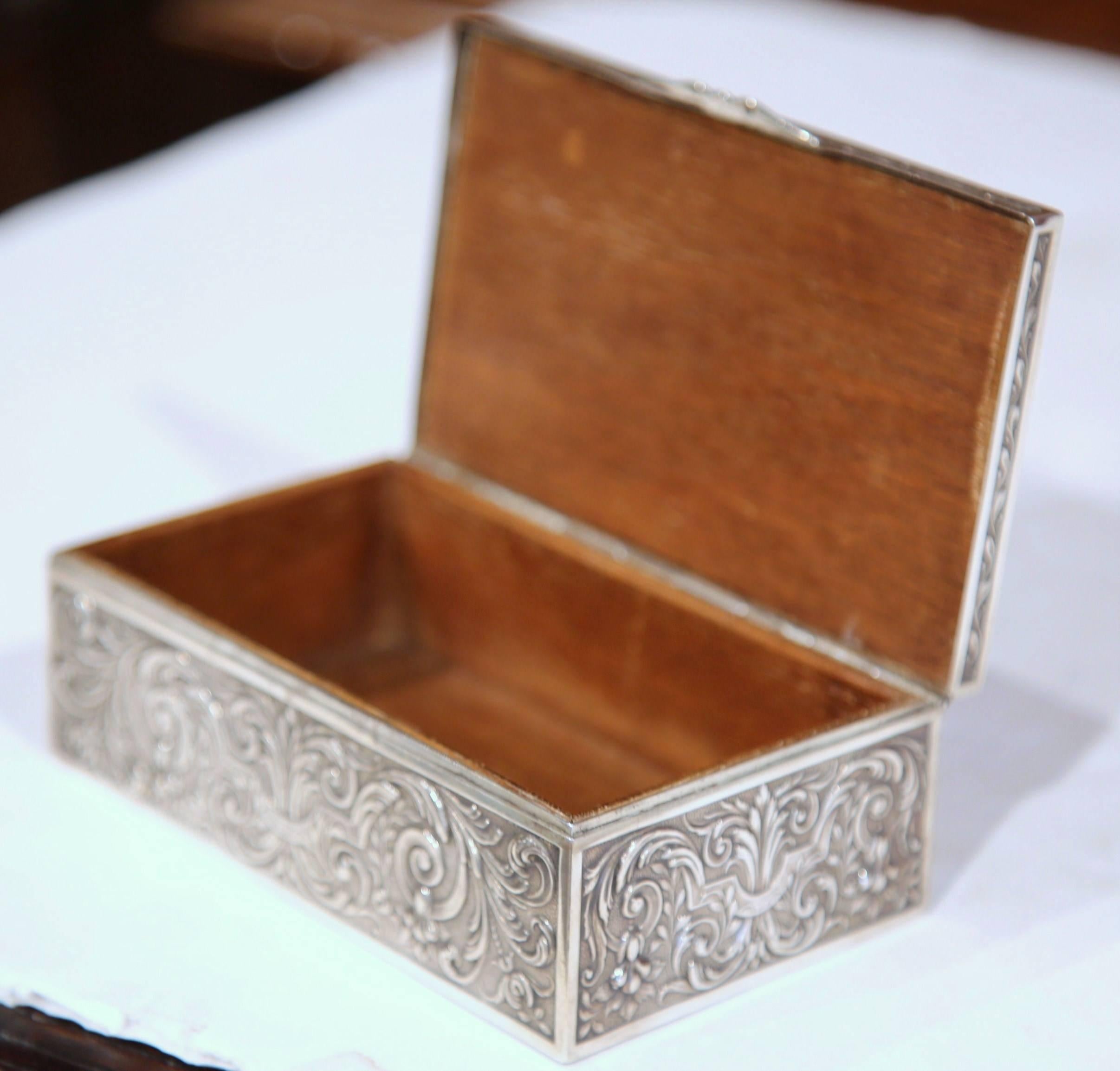 19th Century French Wooden Repousse Silver Plated Jewelry Box 1