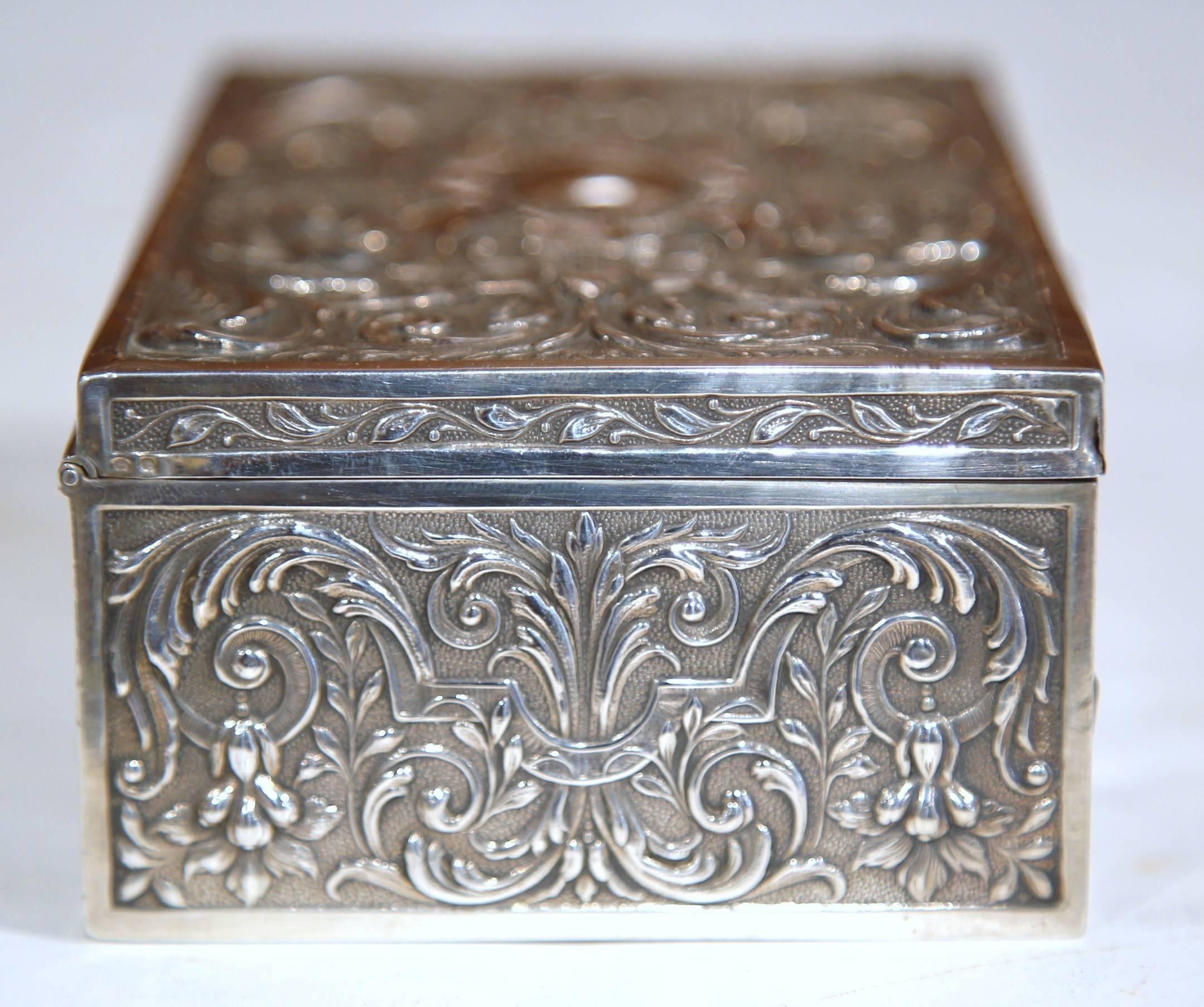 19th Century French Wooden Repousse Silver Plated Jewelry Box 3