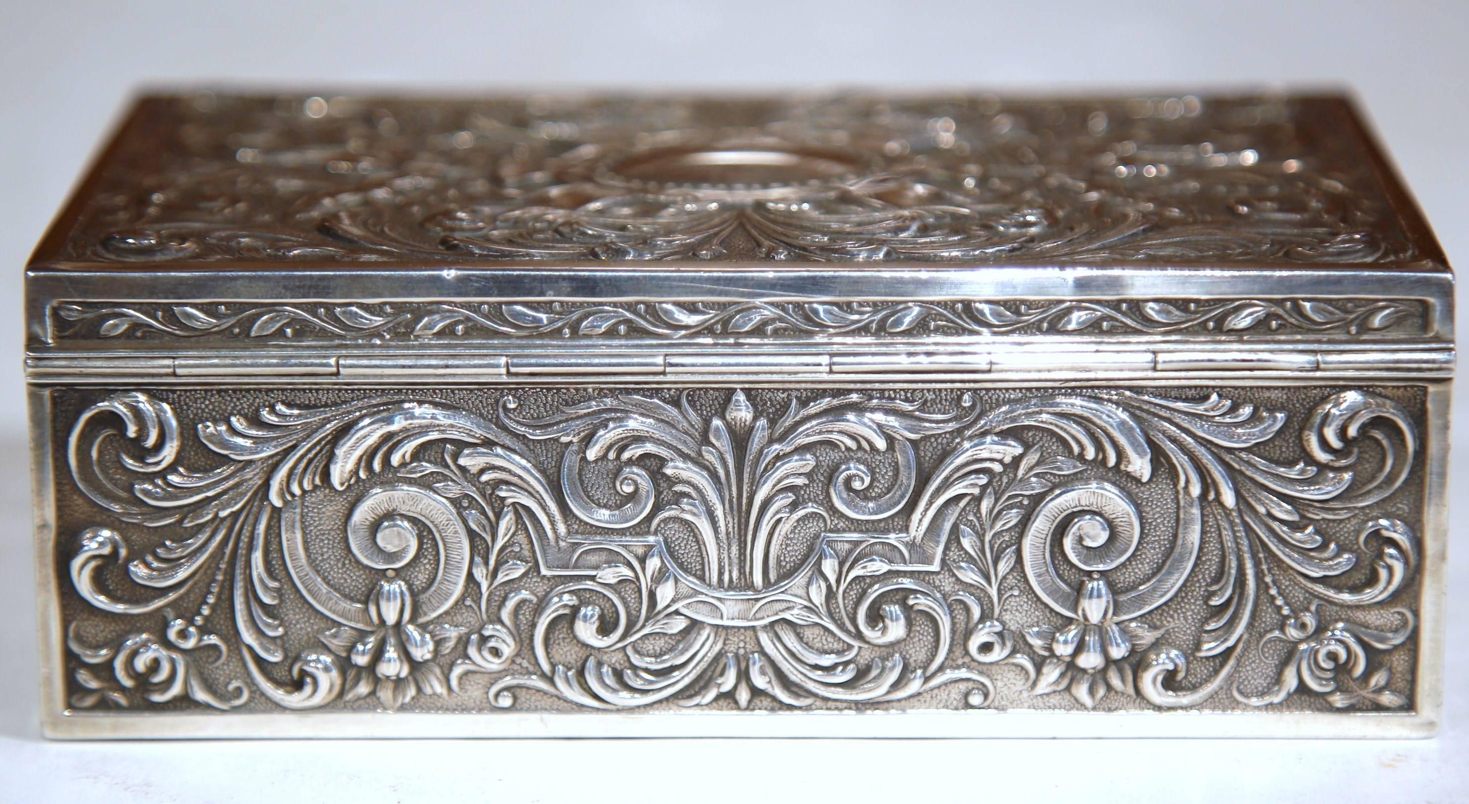 19th Century French Wooden Repousse Silver Plated Jewelry Box 4