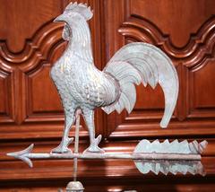 19th Century French Patinated Tole Rooster Weather Vane with the Cardinal Points