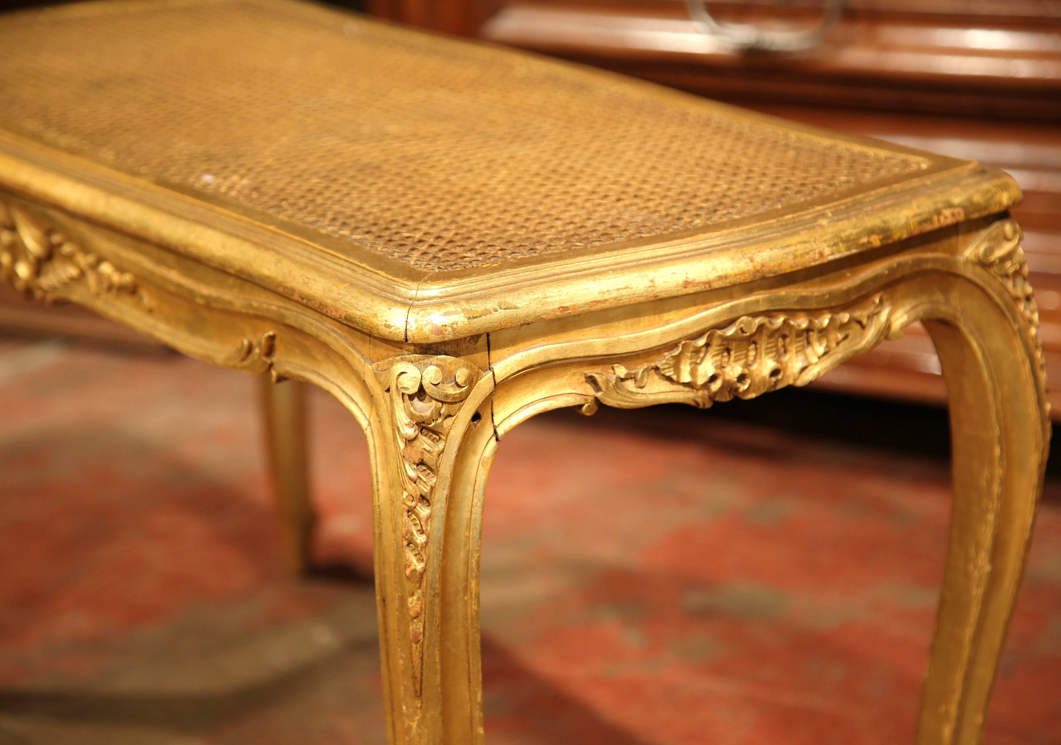 19th Century French Louis XV Carved Giltwood Piano Bench with Cane Seat 2