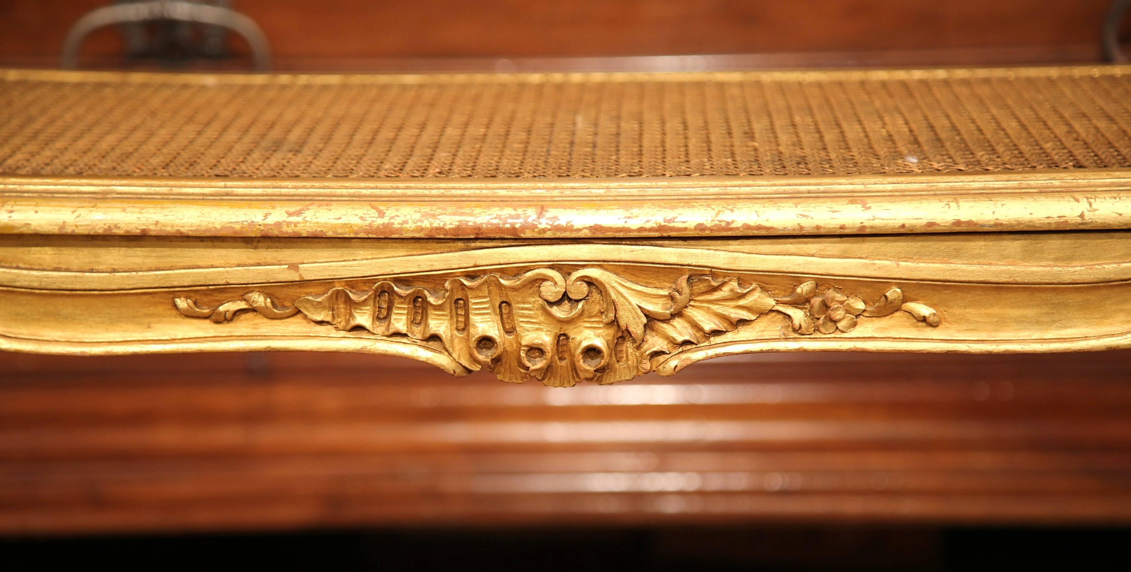Hand-Carved 19th Century French Louis XV Carved Giltwood Piano Bench with Cane Seat