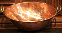 19th Century French Patinated Copper Round Jelly Bowl with Handles