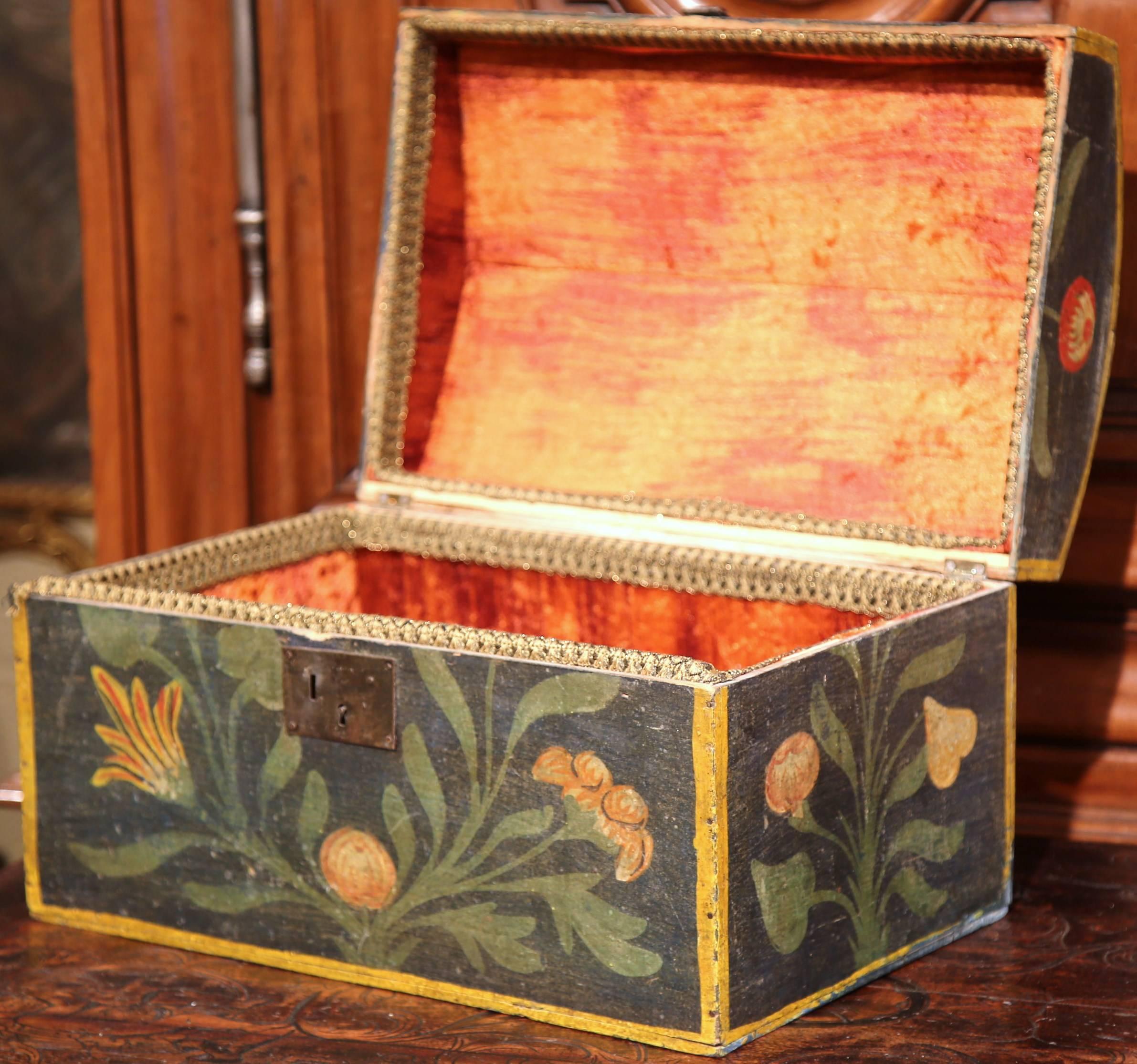 Louis XV 18th Century French Hand-Painted Wedding Box with Flowers and Bird from Normandy