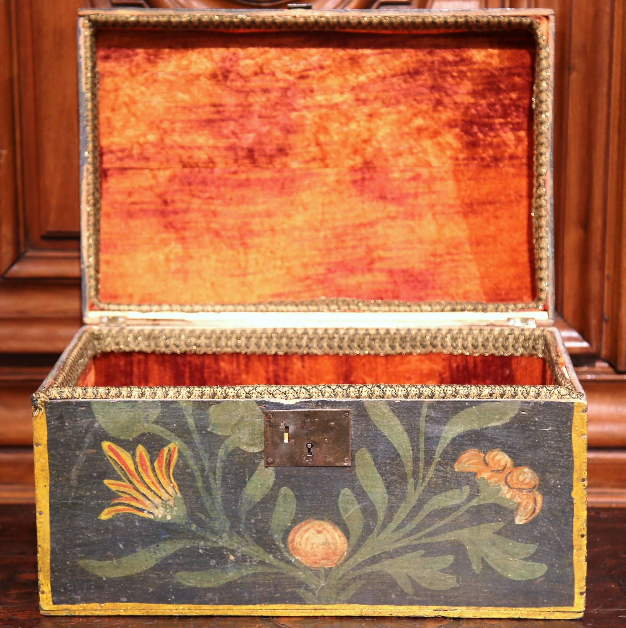 18th Century French Hand-Painted Wedding Box with Flowers and Bird from Normandy 1