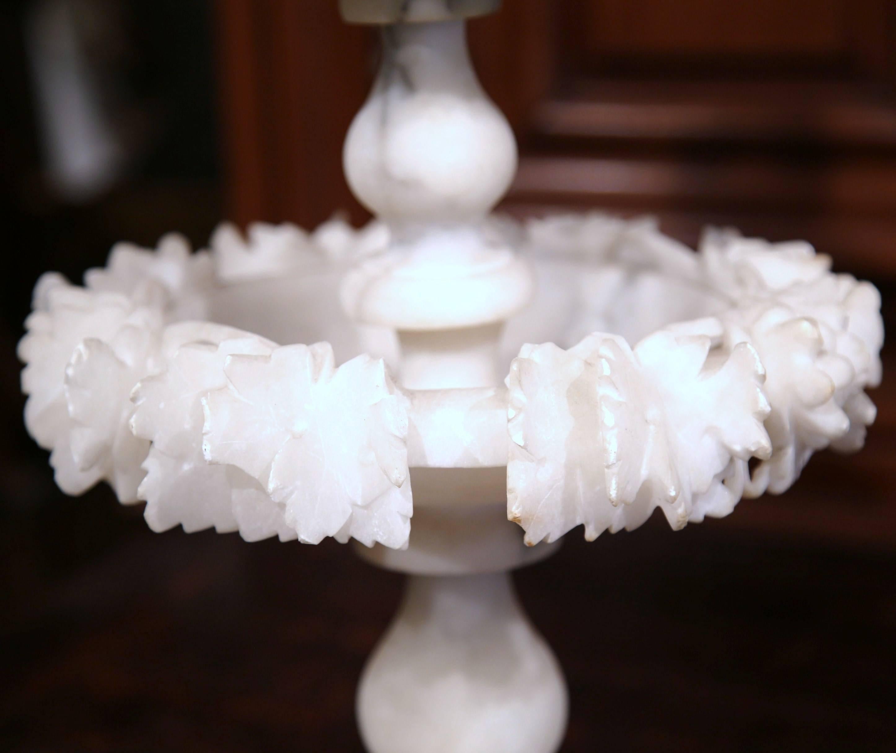 19th Century French Carved Three-Tier Alabaster Display Centerpiece In Excellent Condition In Dallas, TX