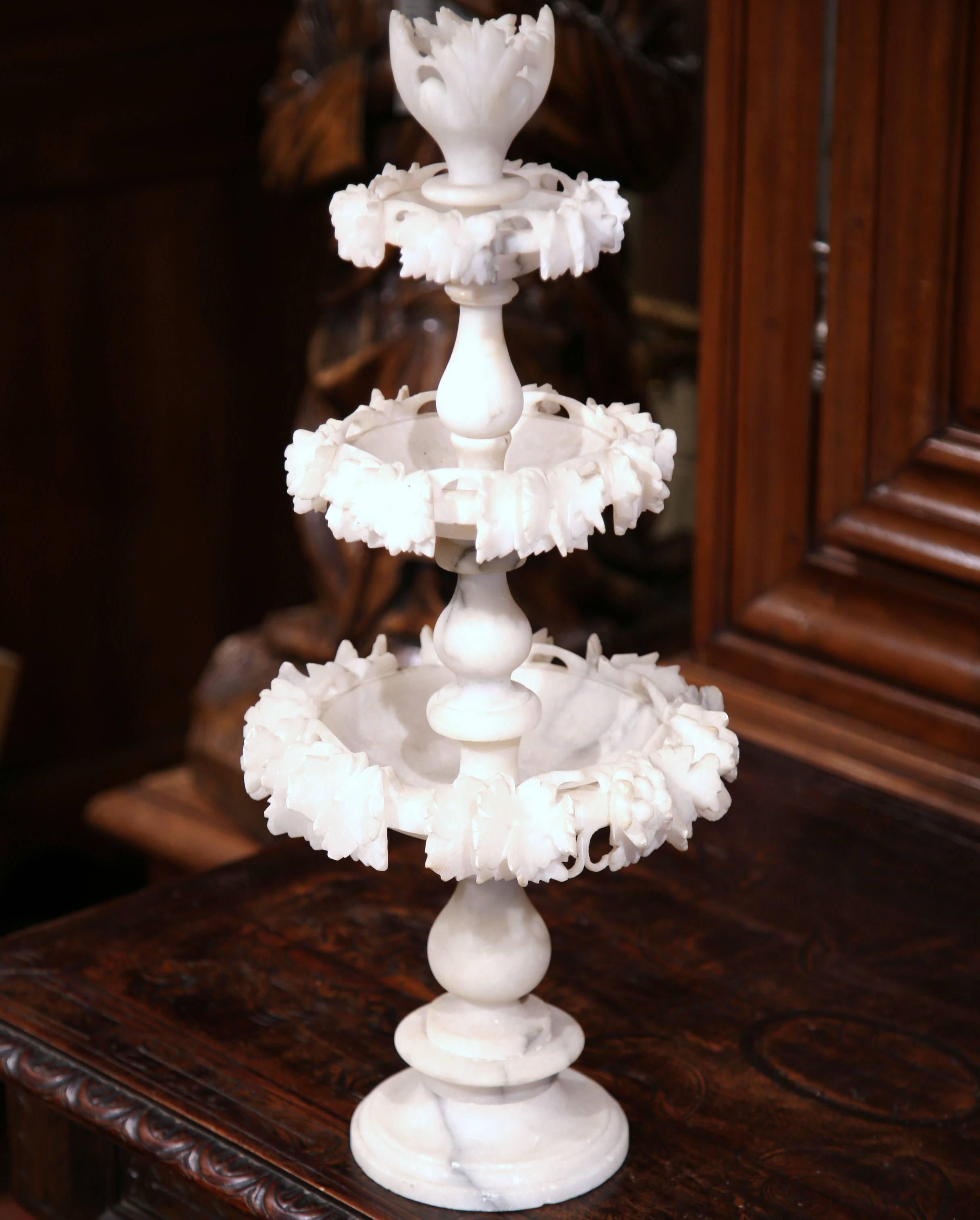 Hand-Carved 19th Century French Carved Three-Tier Alabaster Display Centerpiece