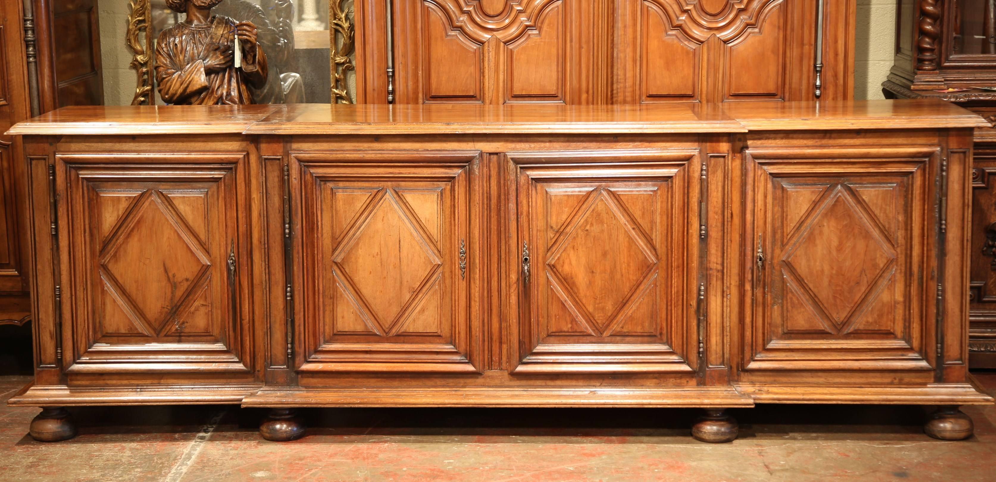 Hand-Carved  Early 19th Century French Louis XIII Carved Walnut Four-Door Enfilade Buffet