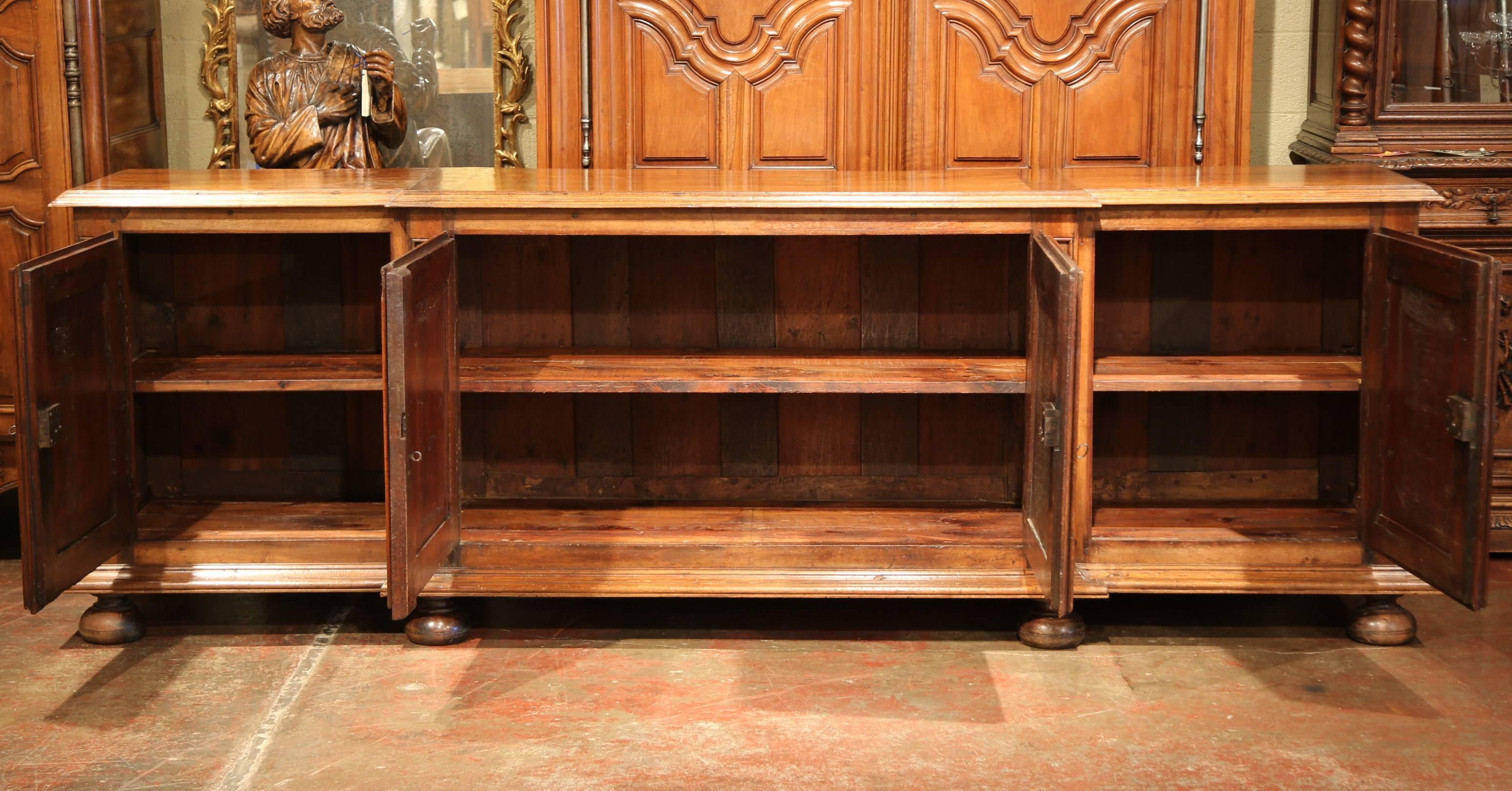  Early 19th Century French Louis XIII Carved Walnut Four-Door Enfilade Buffet In Excellent Condition In Dallas, TX