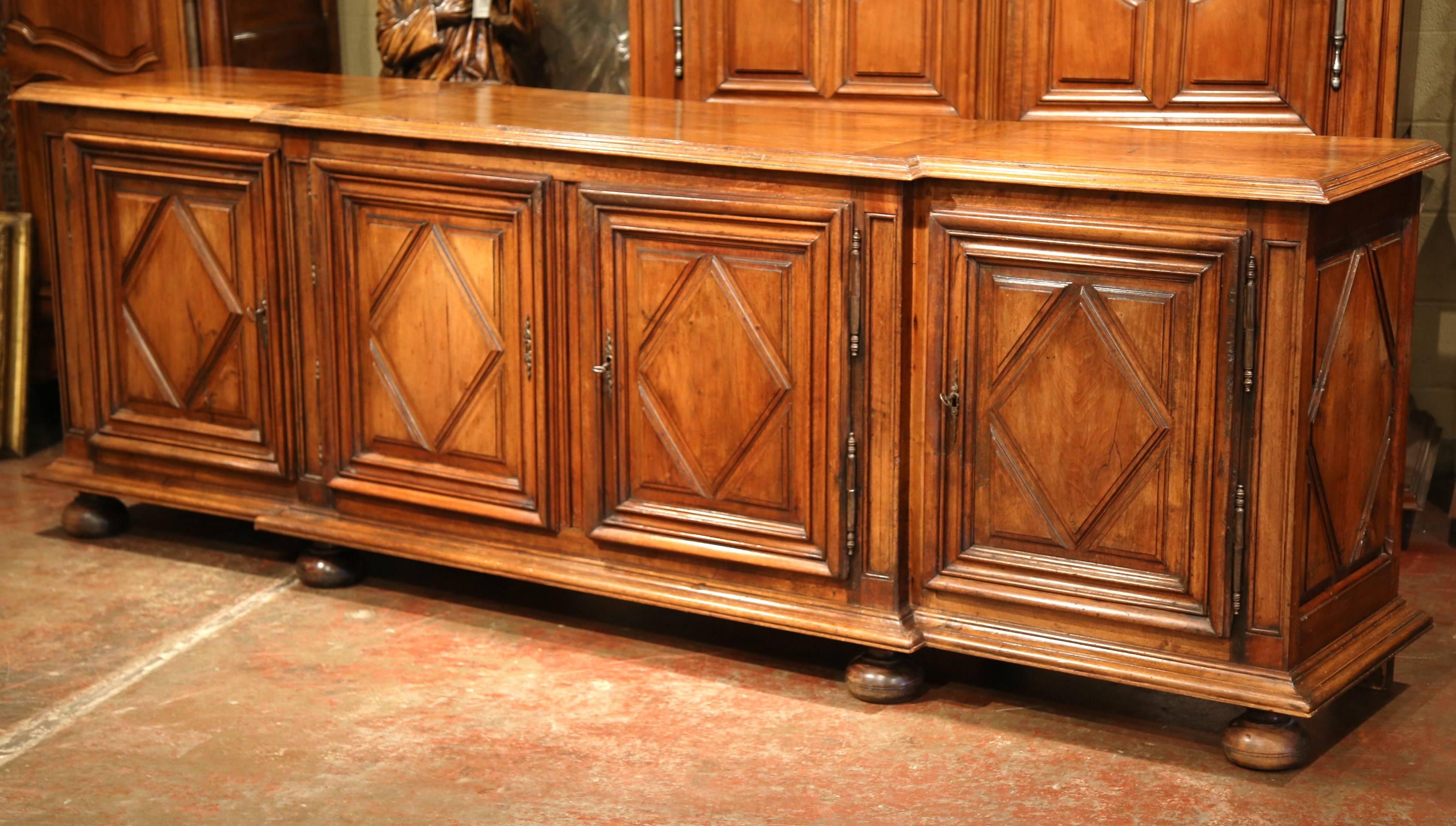  Early 19th Century French Louis XIII Carved Walnut Four-Door Enfilade Buffet 4