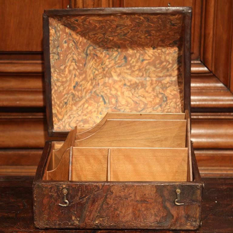 19th Century French Letter Holder with Brown Patinated Leather and