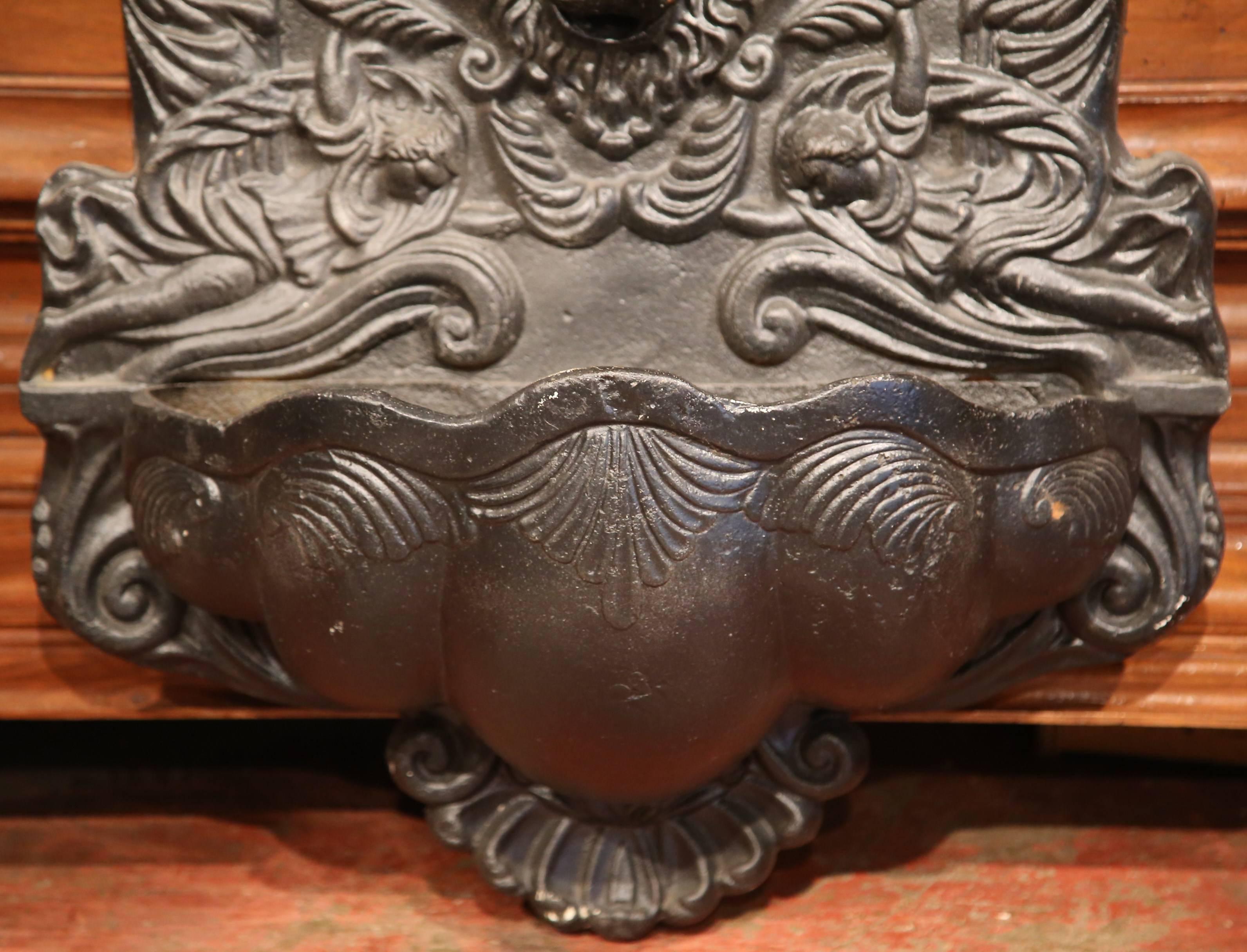 19th Century French Napoleon III Carved Iron Wall Fountain with Lion Head In Excellent Condition In Dallas, TX