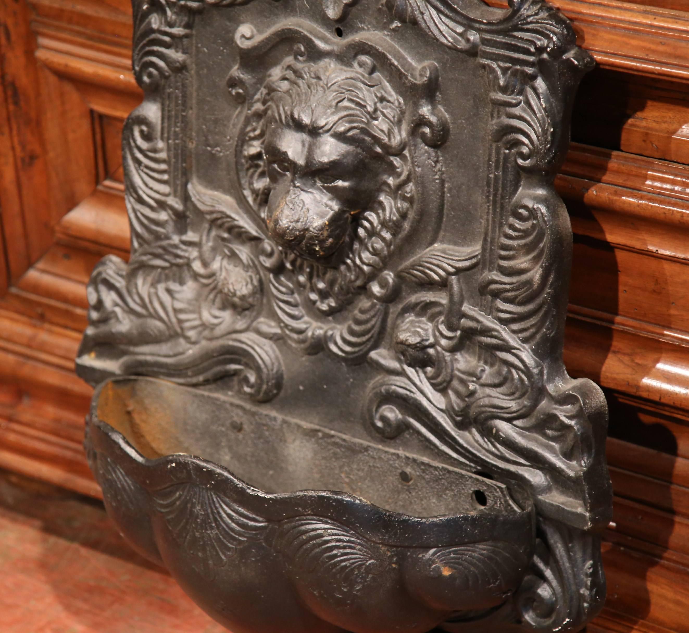 19th Century French Napoleon III Carved Iron Wall Fountain with Lion Head 4