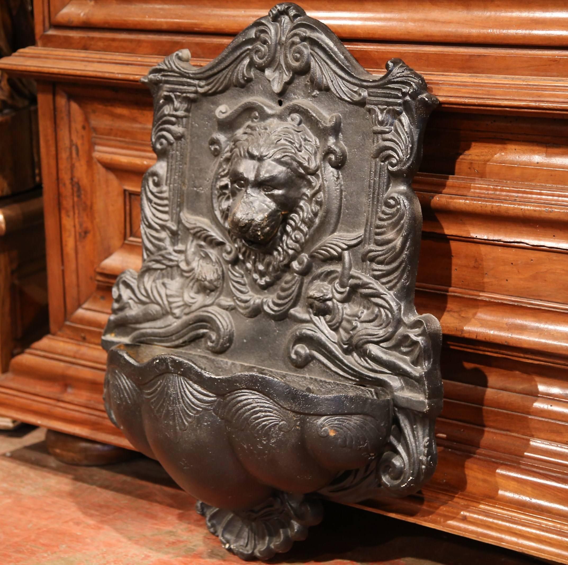 19th Century French Napoleon III Carved Iron Wall Fountain with Lion Head 3