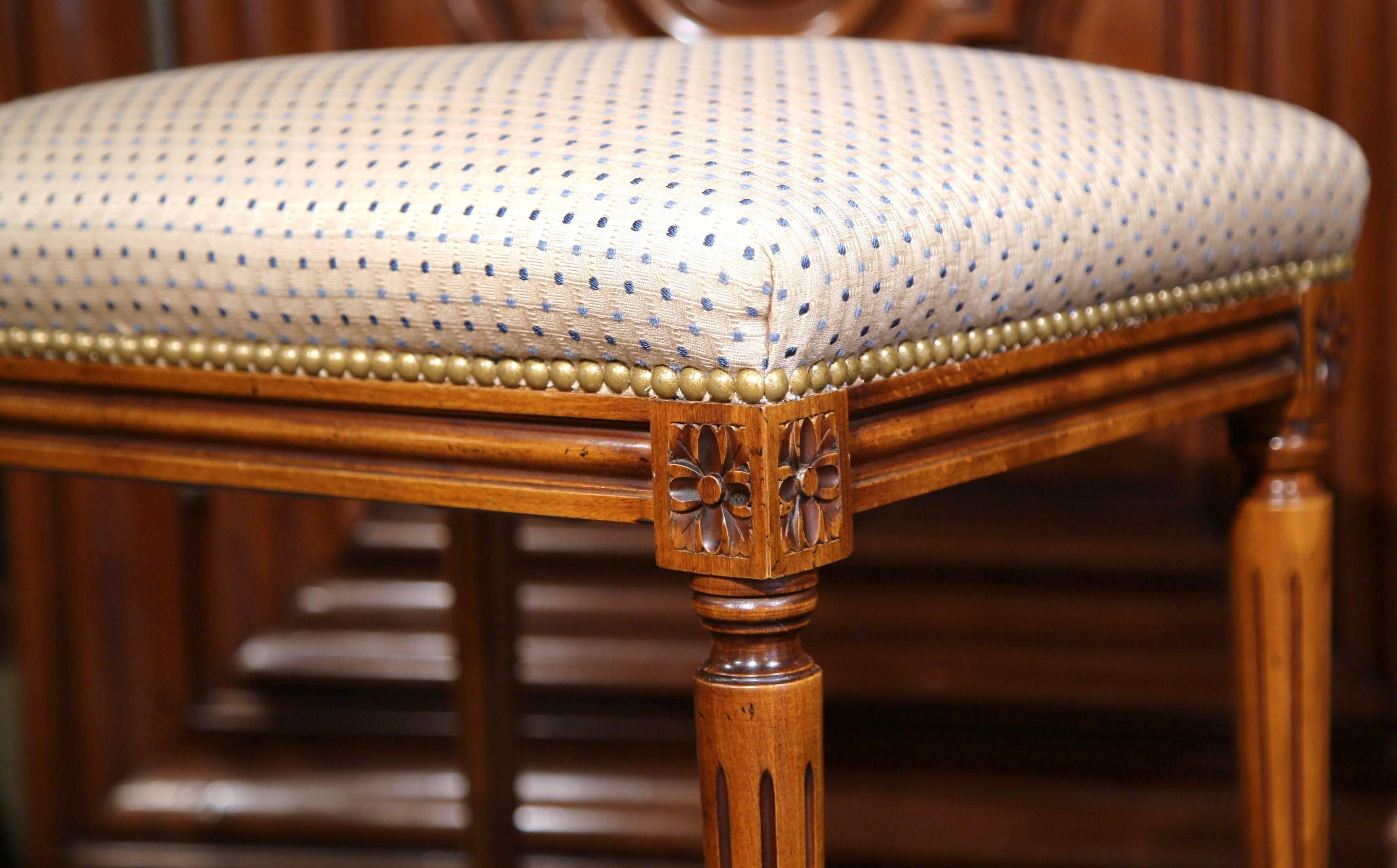 Hand-Carved Early 20th Century French Louis XVI Carved Walnut Stool