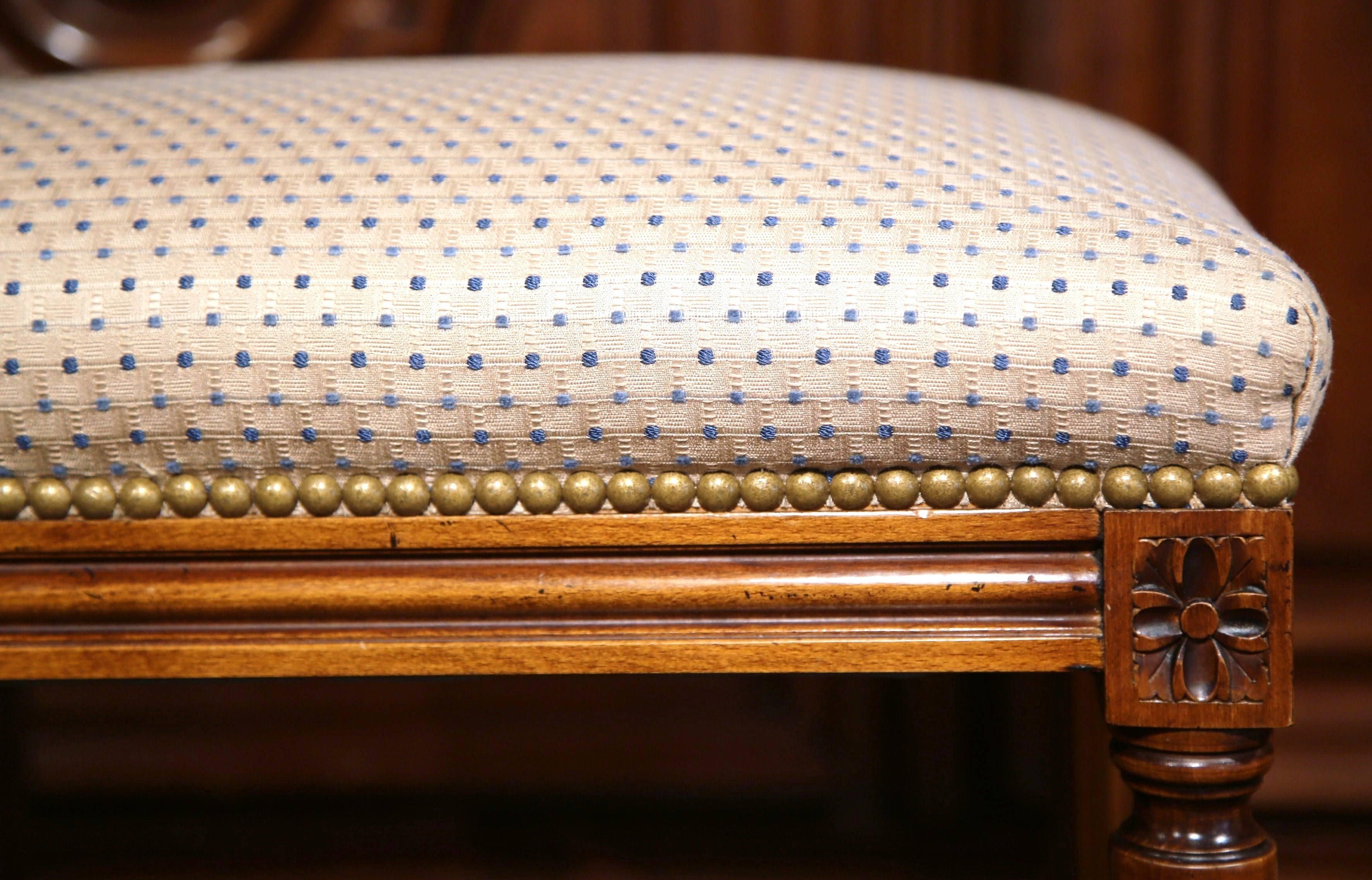 Fabric Early 20th Century French Louis XVI Carved Walnut Stool