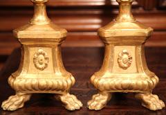 Pair of 19th Century Italian Carved Gold Leaf Prickets Candlesticks