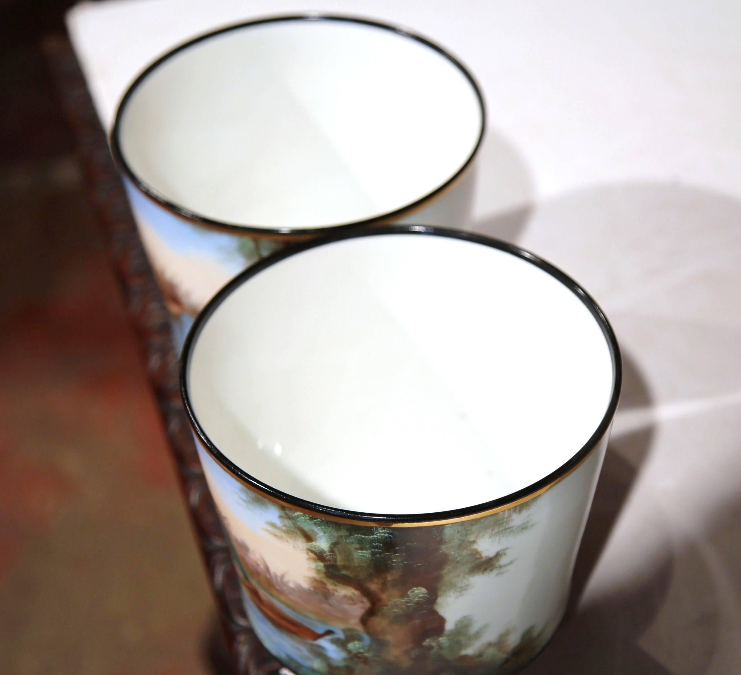Pair of 19th Century French Hand-Painted Porcelain Cache-Pots with Fishermen 2
