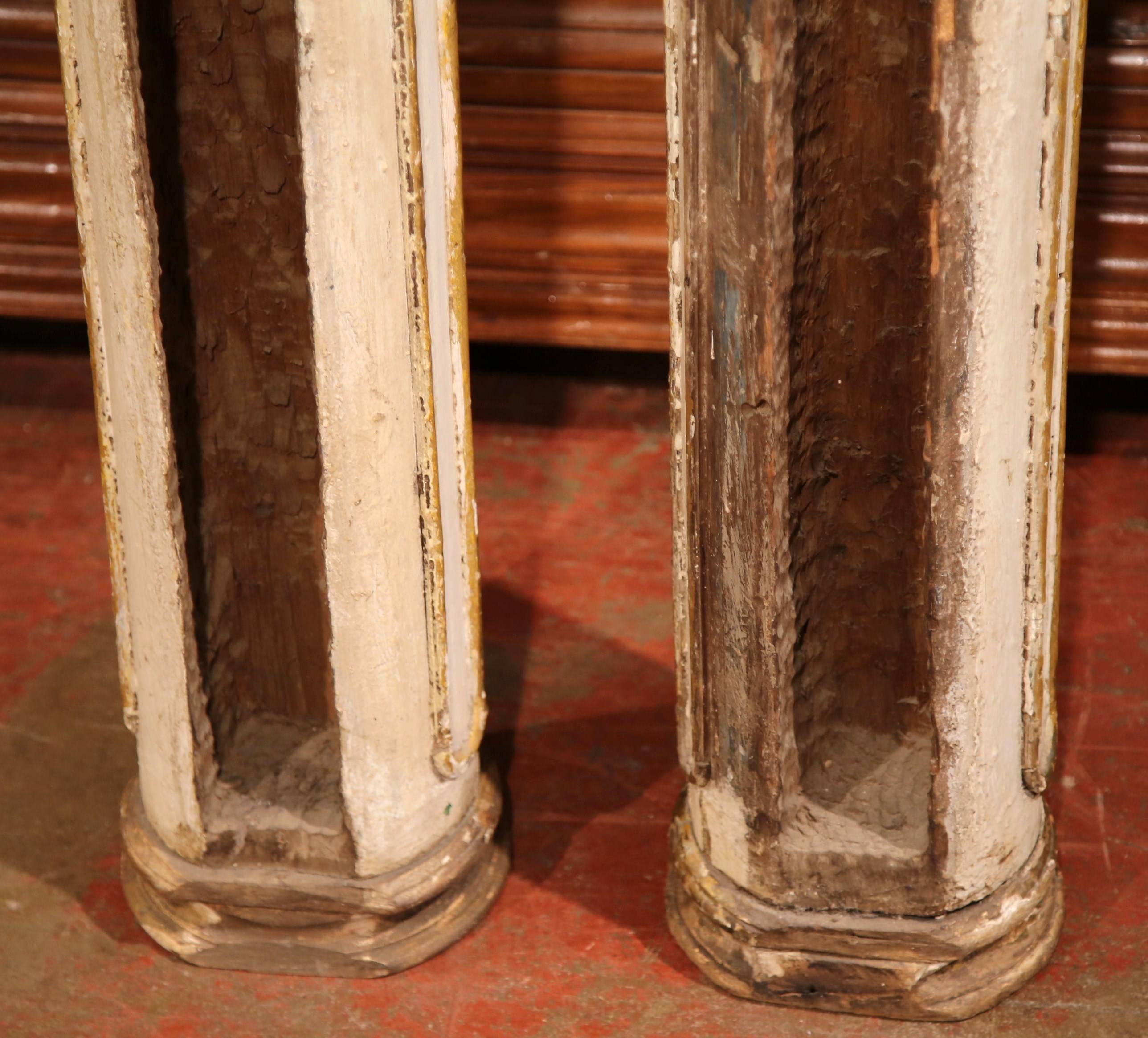 Exceptional Pair of 17th Century French Carved Painted with Gilt Columns 4