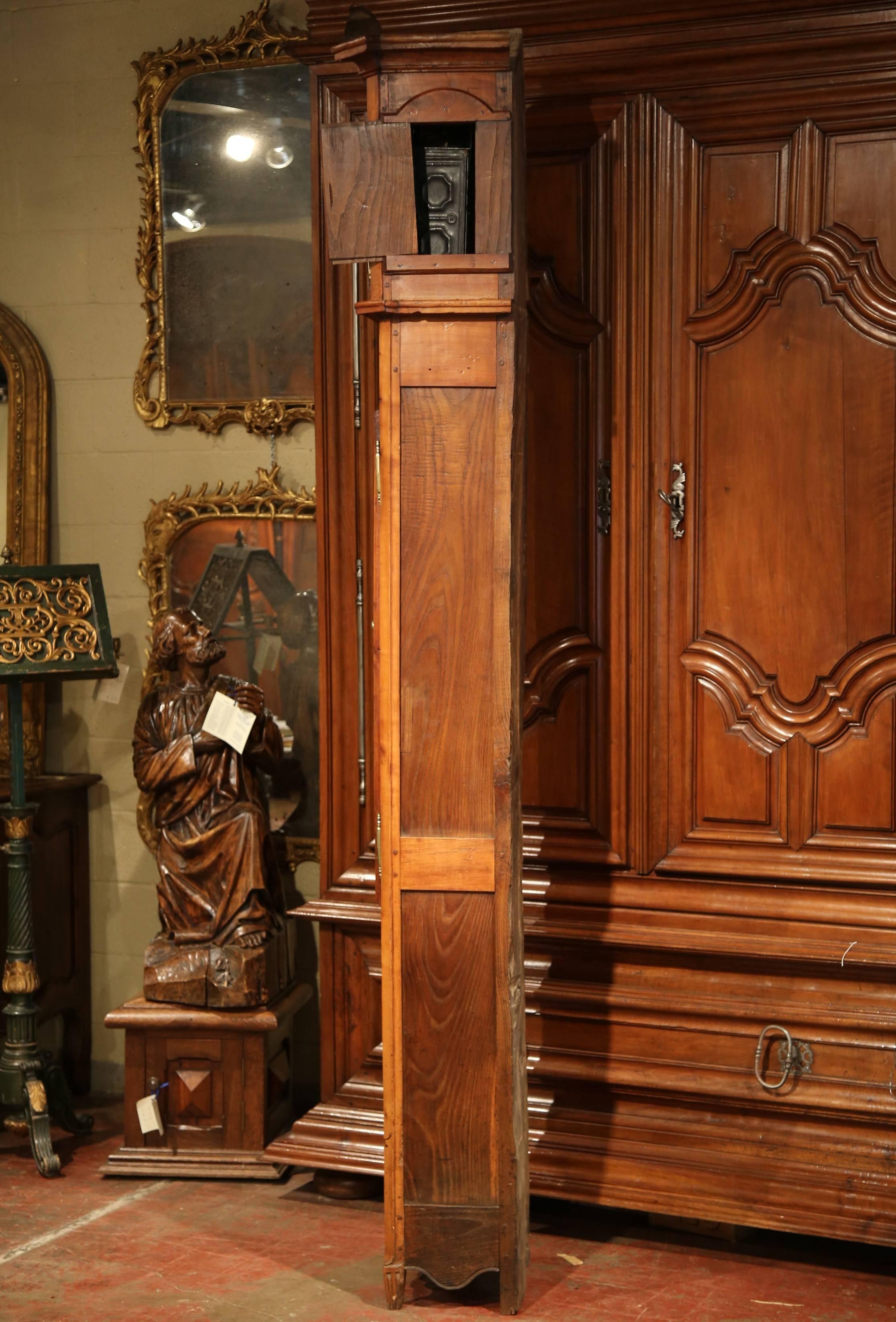  18th Century, French, Louis XV Carved Walnut Tall Case Clock with Inlay Design 4