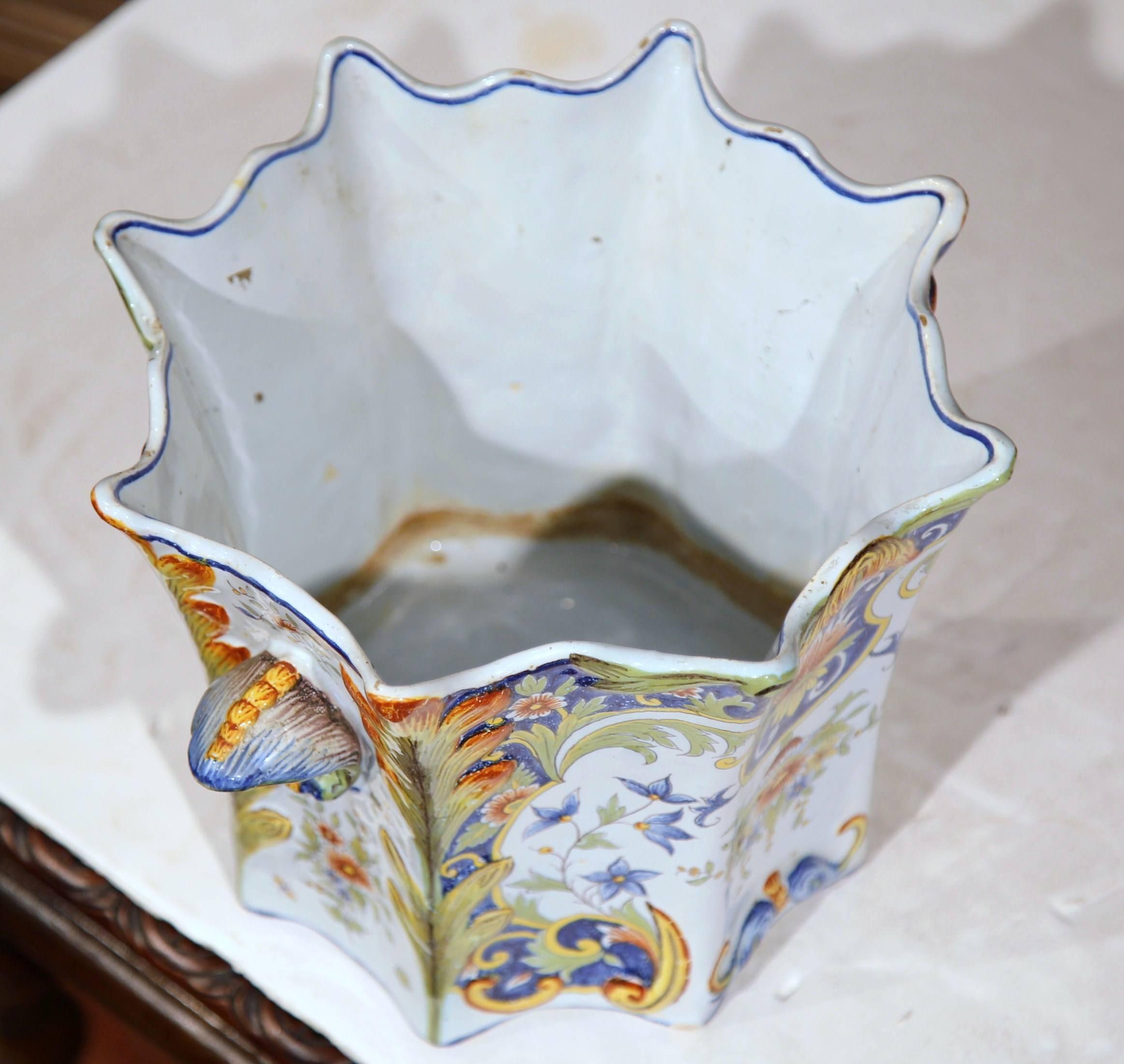 Hand-Crafted Large 19th Century, French, Hand-Painted Cache Pot from Rouen Normandy