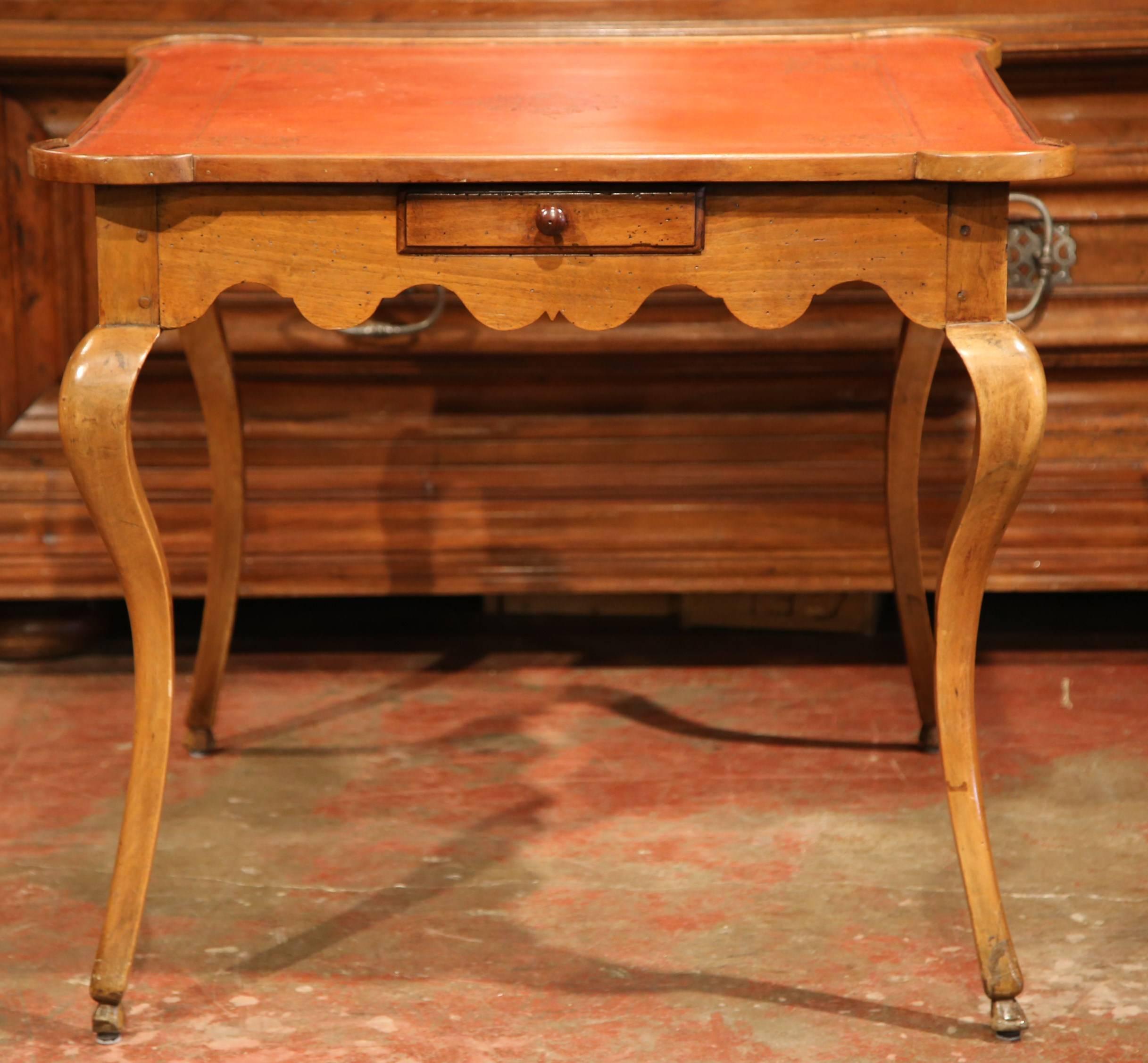 Mid-19th Century, French, Louis XV Walnut Game Table with Red Leather Top In Excellent Condition In Dallas, TX