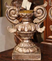 Pair of 19th Century Italian Baroque Carved Silverleaf Candlesticks Prickets