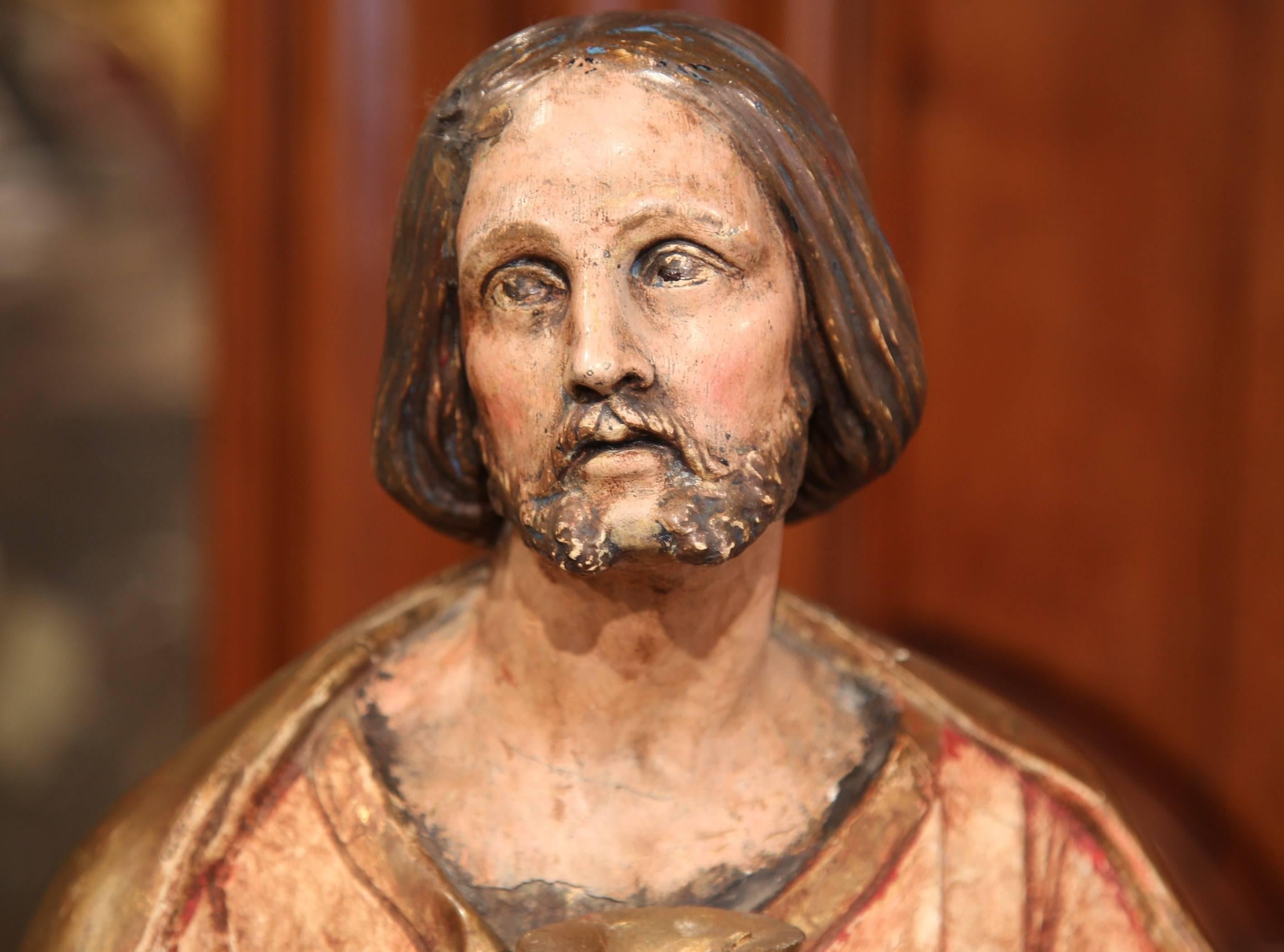 Polychromed Early 19th Century French Carved Giltwood and Polychrome Statue of Jesus Christ