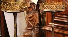Pair of Tall Mid-20th Century French Painted with Gilt Pedestal Plant Stands