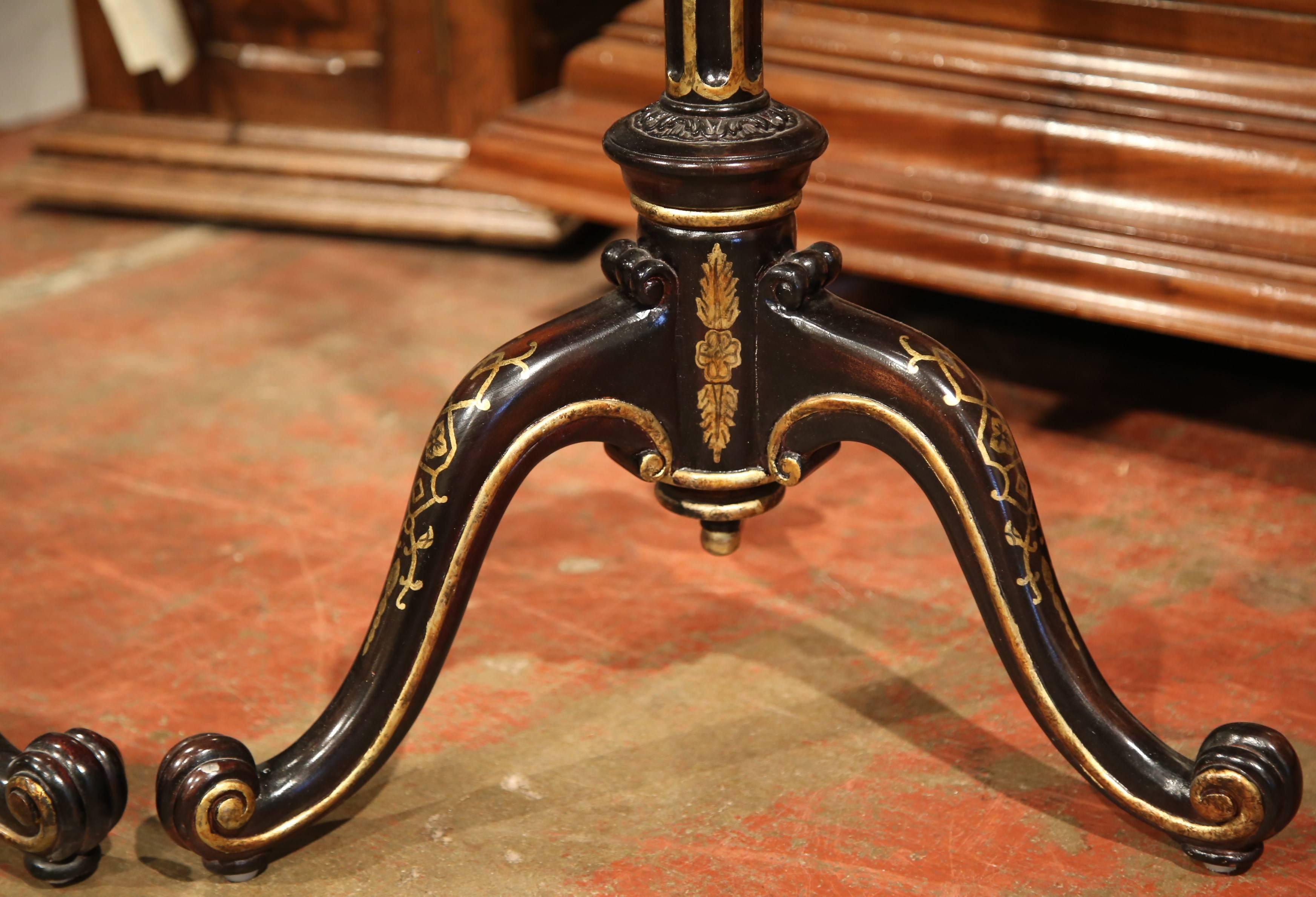 Hand-Carved Pair of Tall Mid-20th Century French Painted with Gilt Pedestal Plant Stands