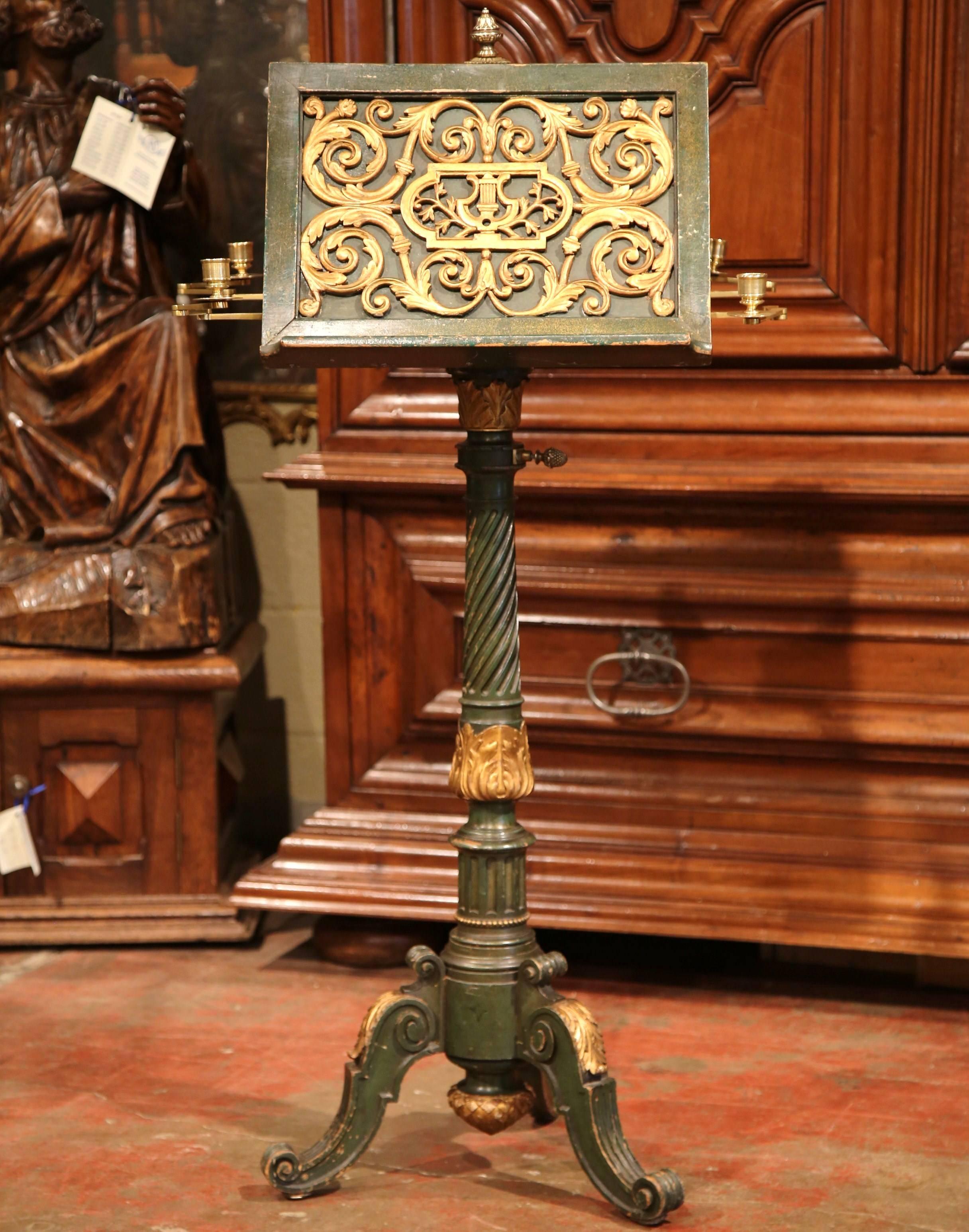 Hand-Carved 19th Century French Adjustable Painted and Gilt Carved Lectern Music Stand