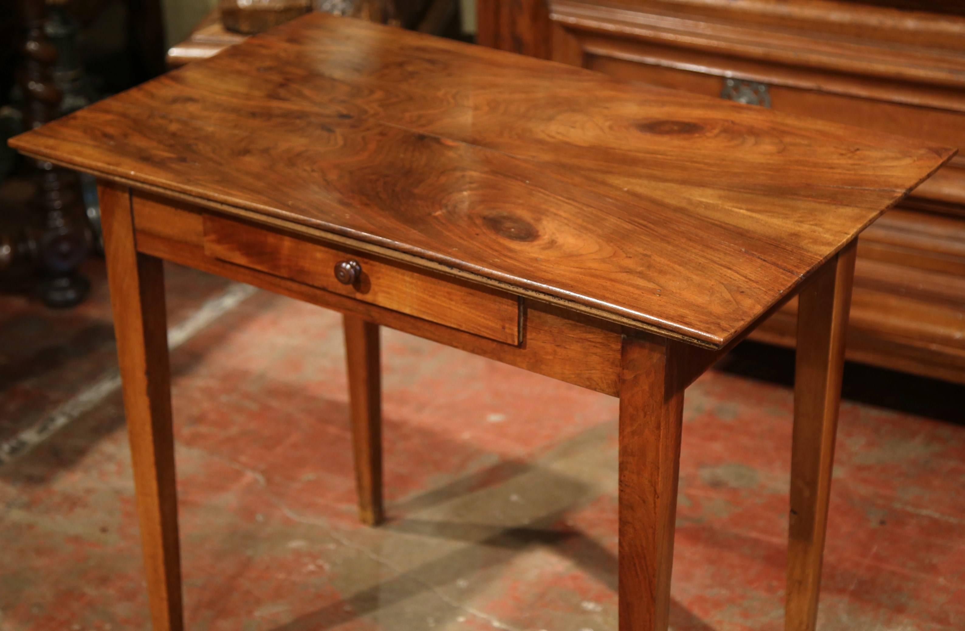 Hand-Carved 19th Century French Louis Philippe Walnut Side Table with Drawer