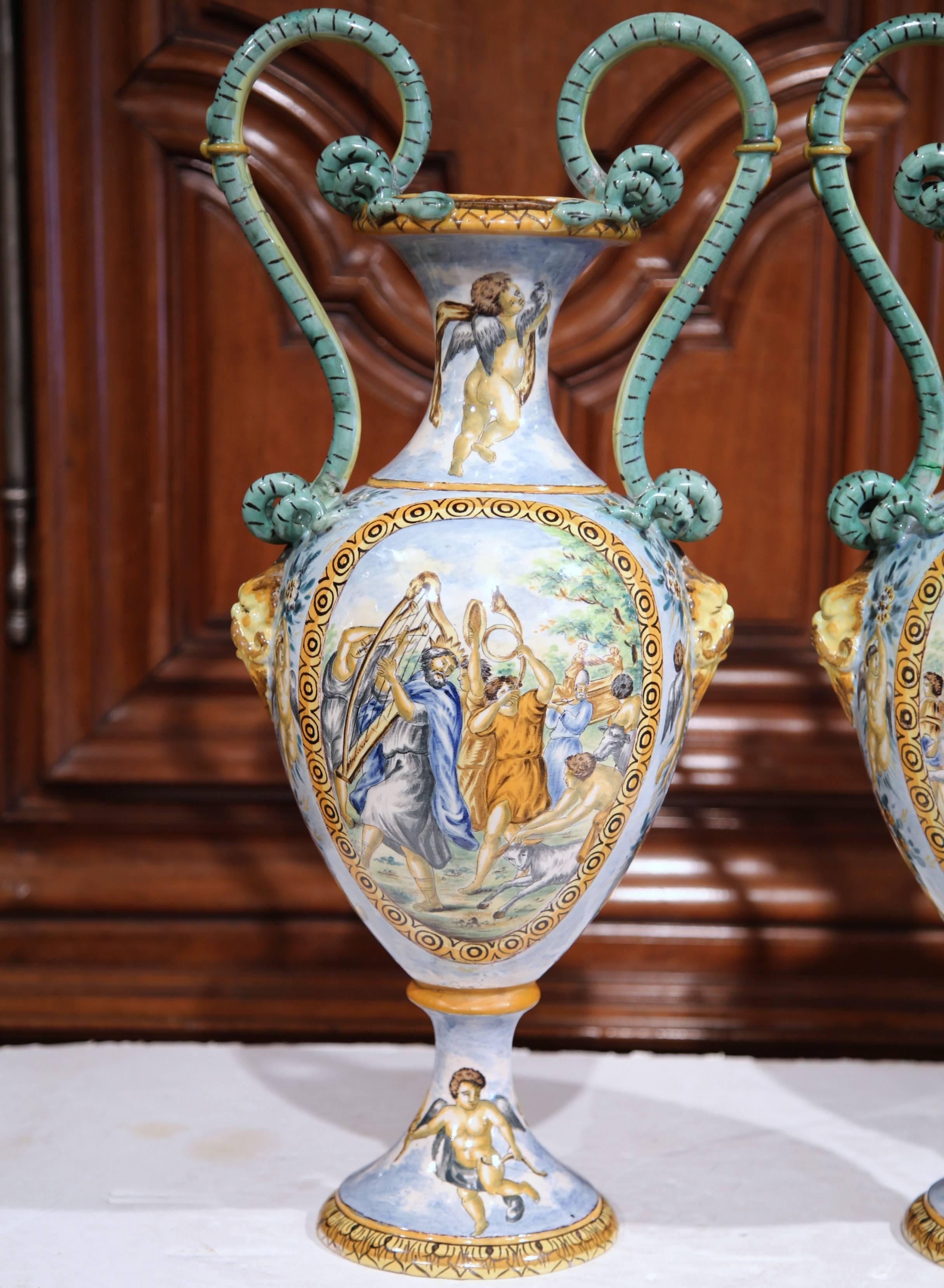 Pair of 19th Century Italian Hand Classical Painted Vases with Roman Scenes 2