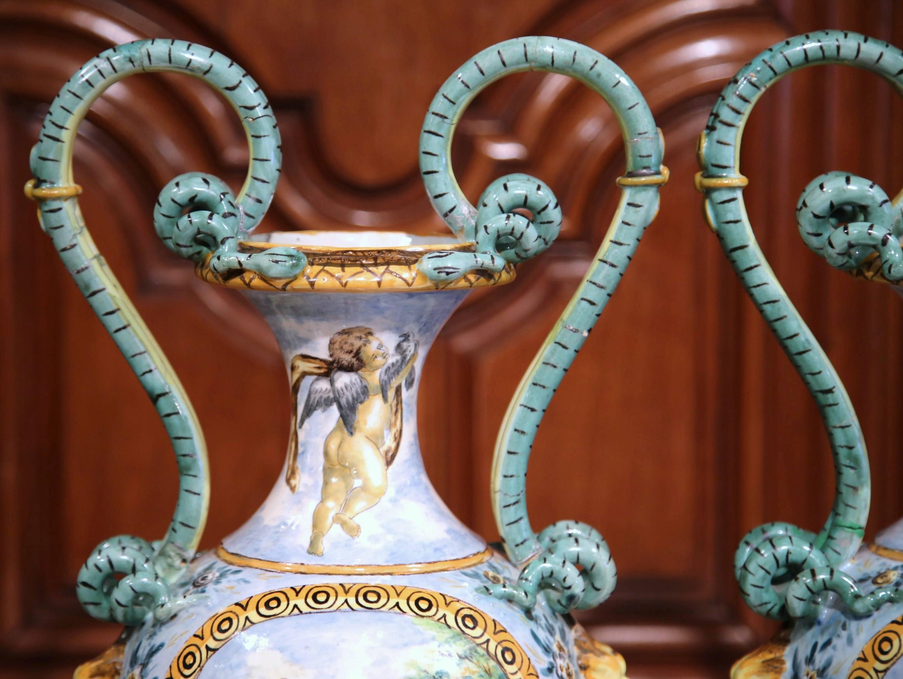 Pair of 19th Century Italian Hand Classical Painted Vases with Roman Scenes 1