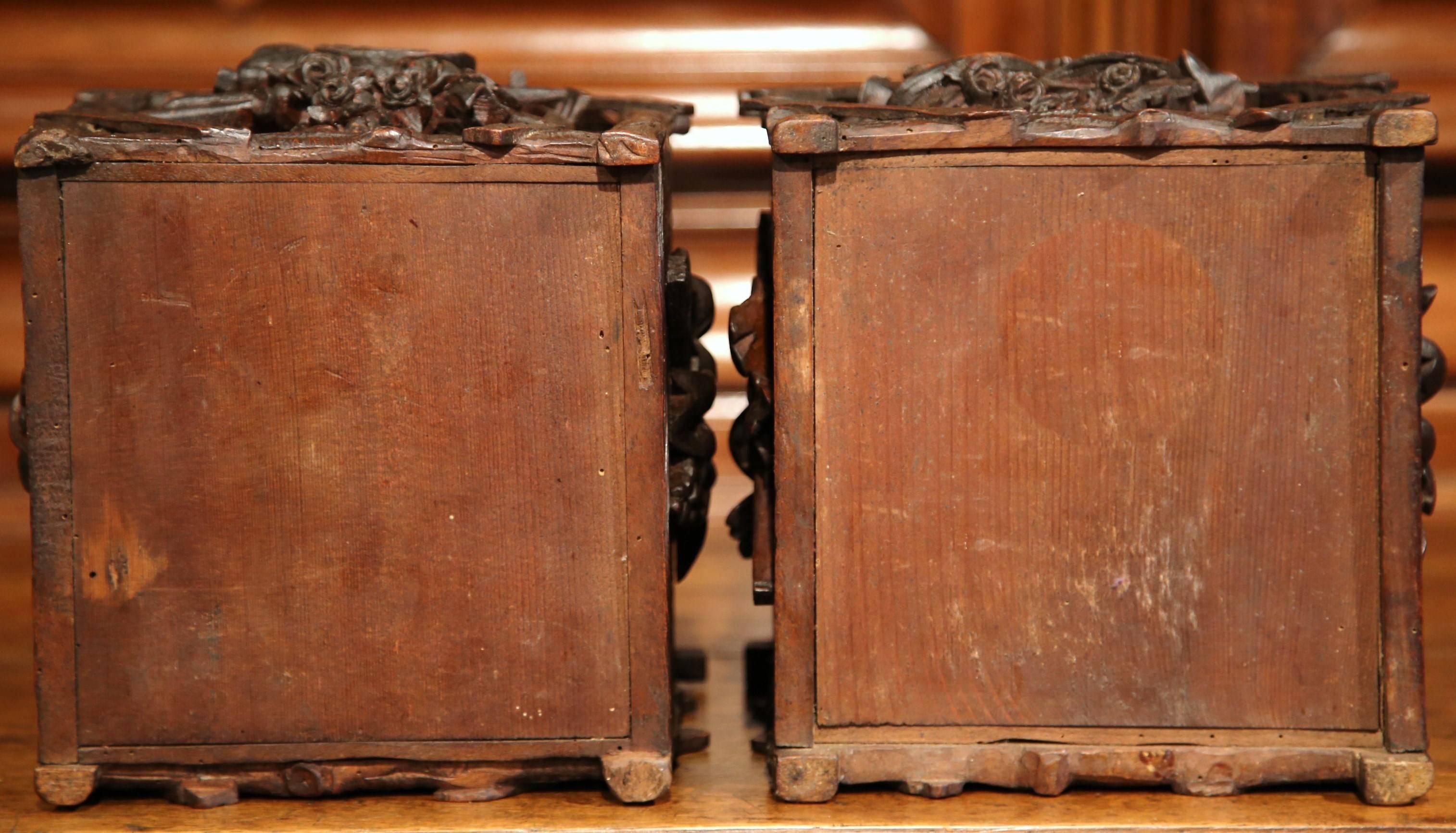 Pair of 19th Century French Carved Walnut Black Forest Square Jardinieres 5