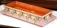 Large Mid-20th Century French Barbotine Jardinière with Flowers from Montchanin