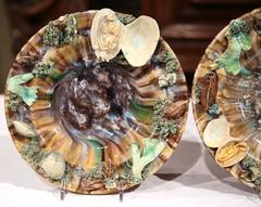 Pair of Early 20th Century Ceramic Barbotine Seashells Wall Hanging Plates