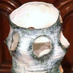 Mid-20th Century, French Painted Ceramic Barbotine Tree Trunk Umbrella Stand