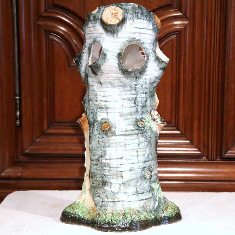 Mid20th Century, French Painted Ceramic Barbotine Tree Trunk Umbrella