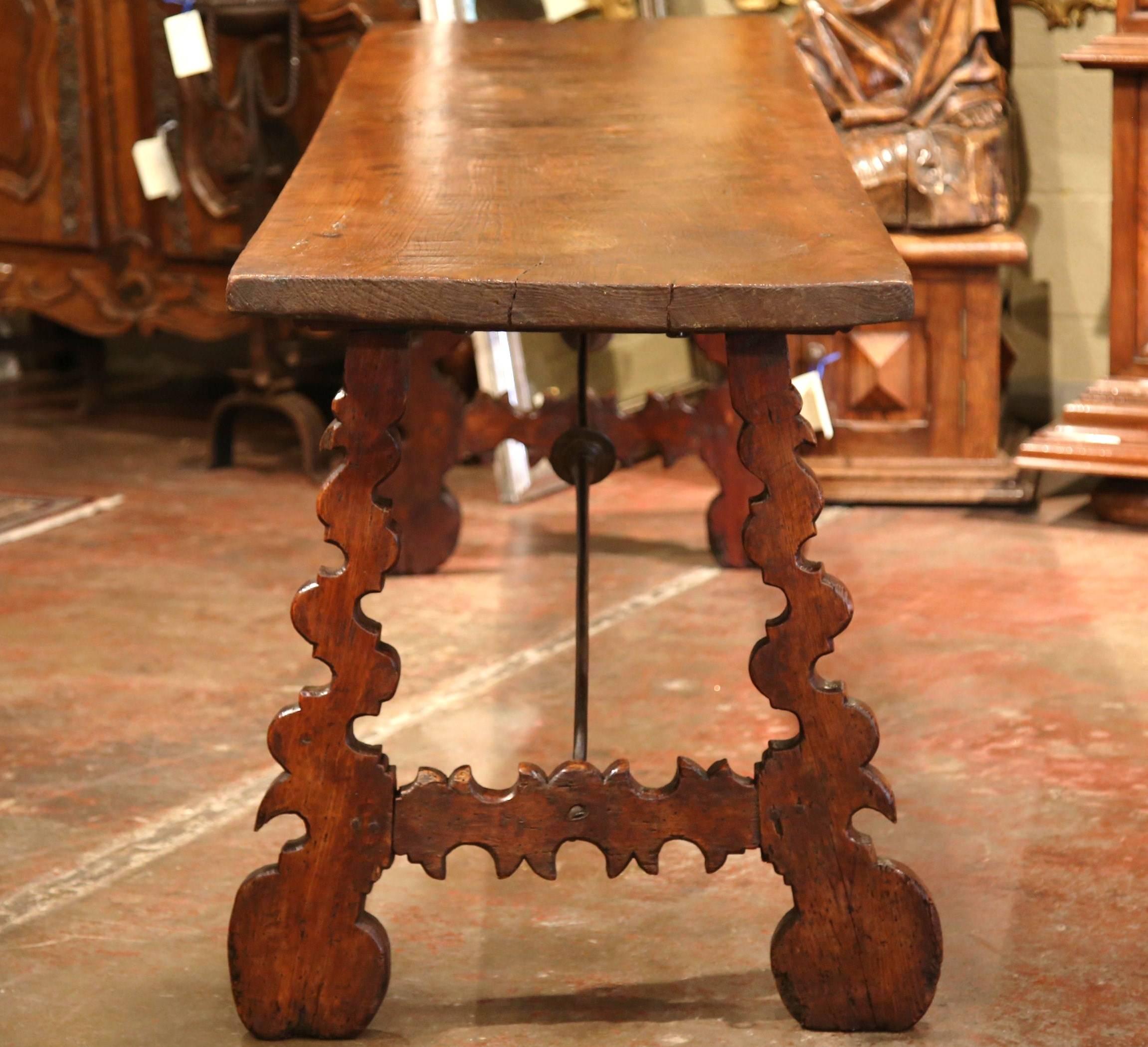 18th Century Spanish Carved Chestnut Console Table with Wrought Iron Stretcher 5
