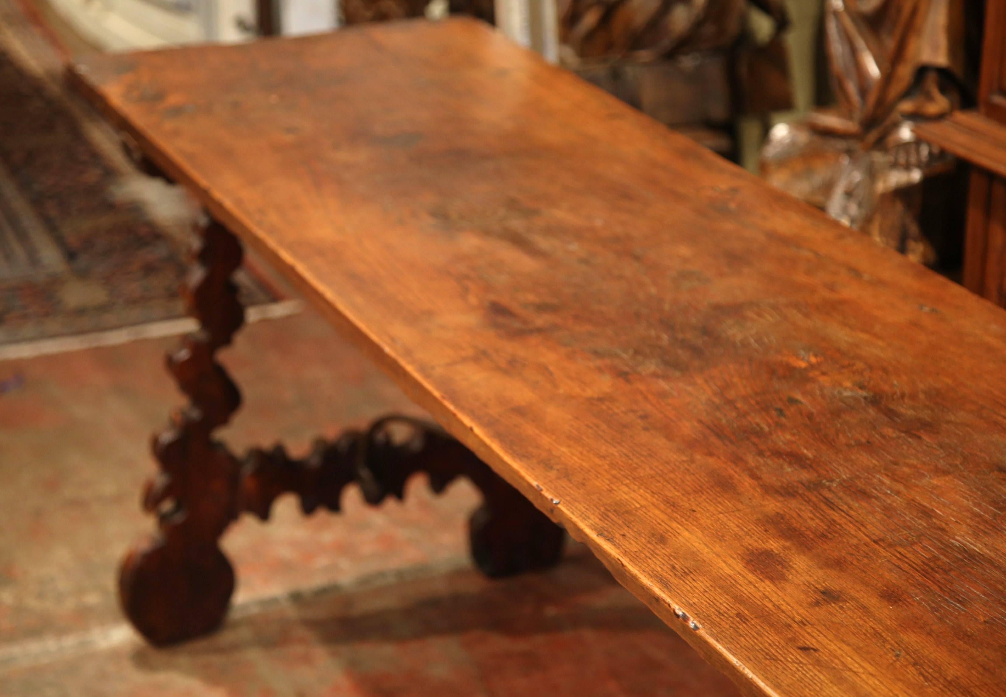 18th Century Spanish Carved Chestnut Console Table with Wrought Iron Stretcher 3