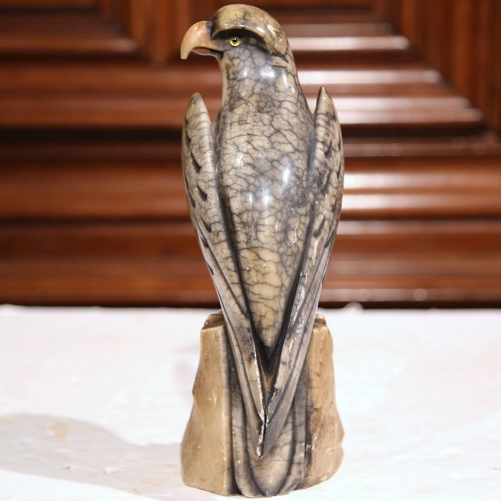 Hand-Carved 19th Century French Carved Grey and White Marble Eagle